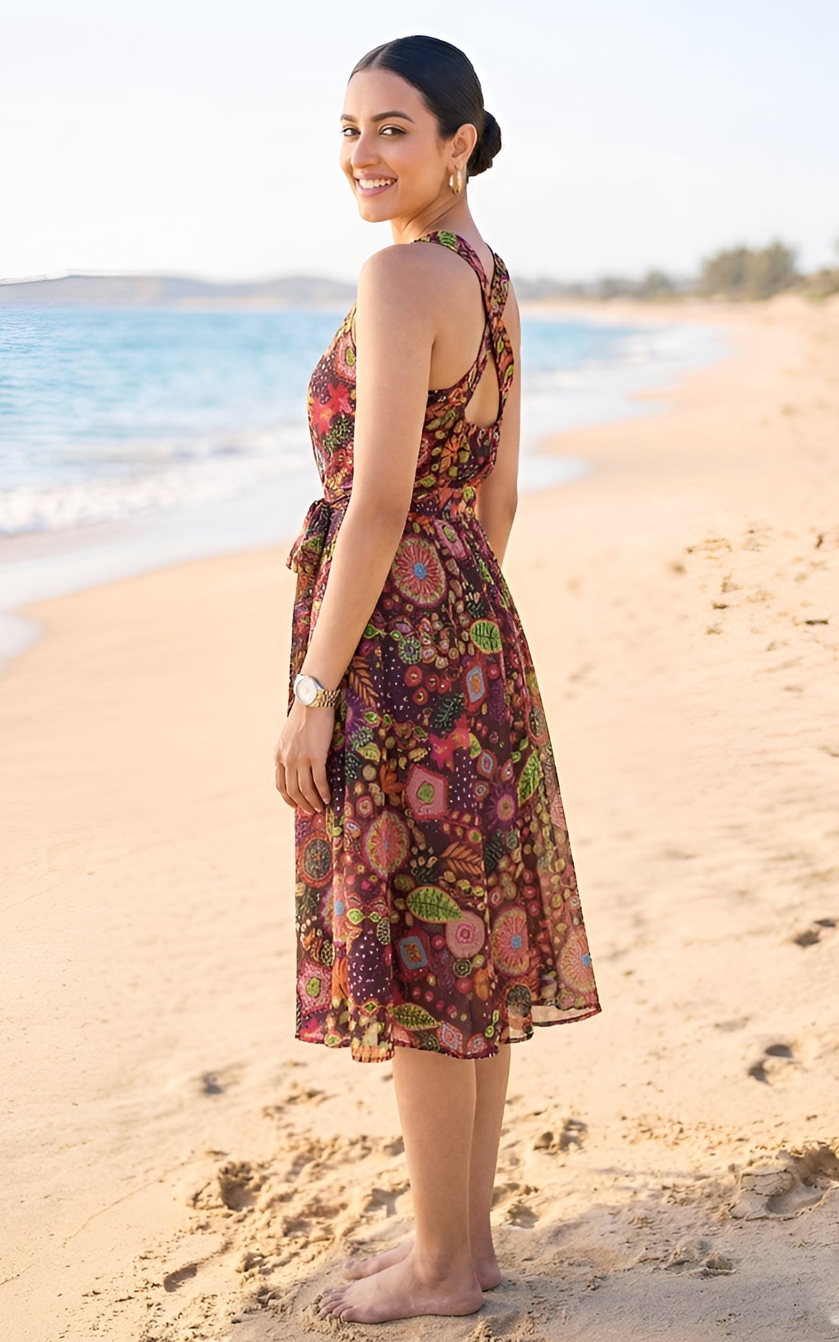 Purple Kitschy Print Flared Georgette Dress