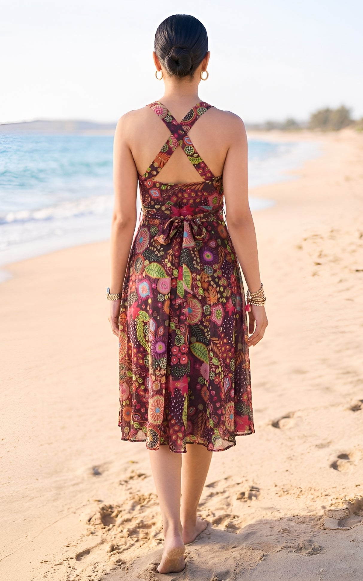Purple Kitschy Print Flared Georgette Dress