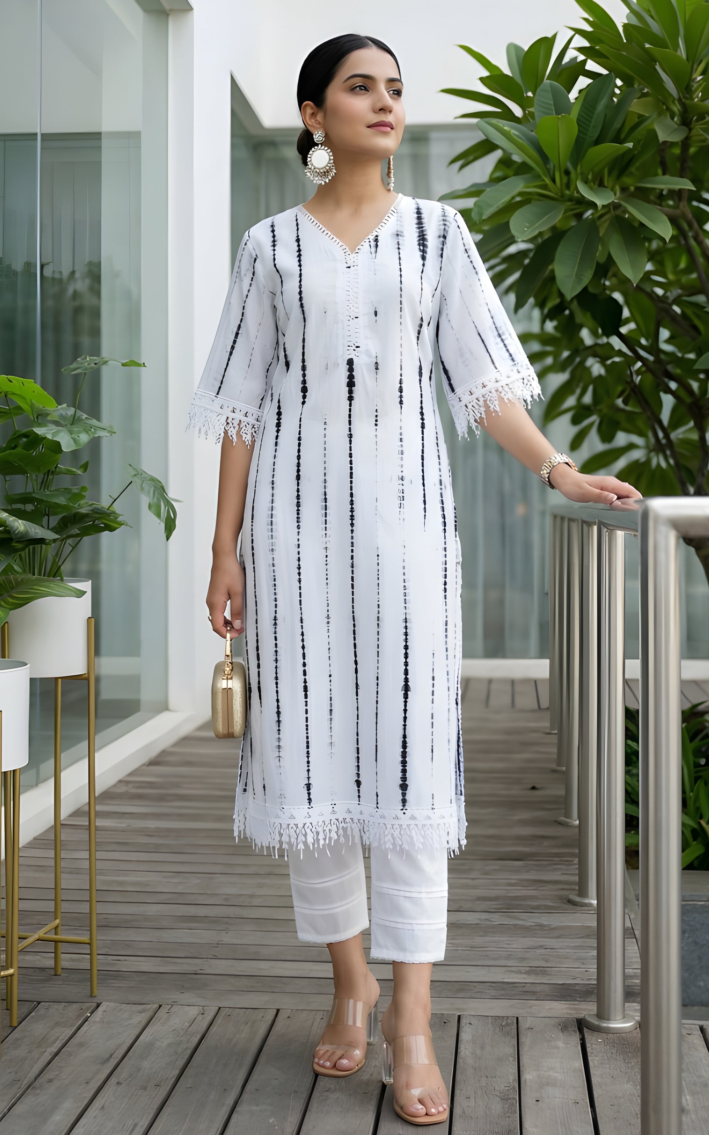 Black & White Tie-Die Cotton Kurta & Pant Set