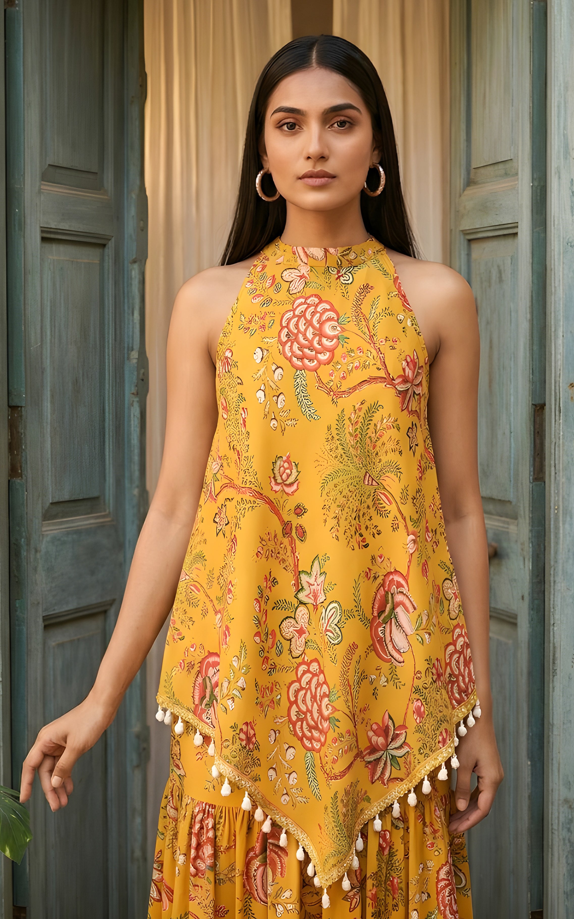 Mustard Floral Tunic & Sharara Co-ord Set