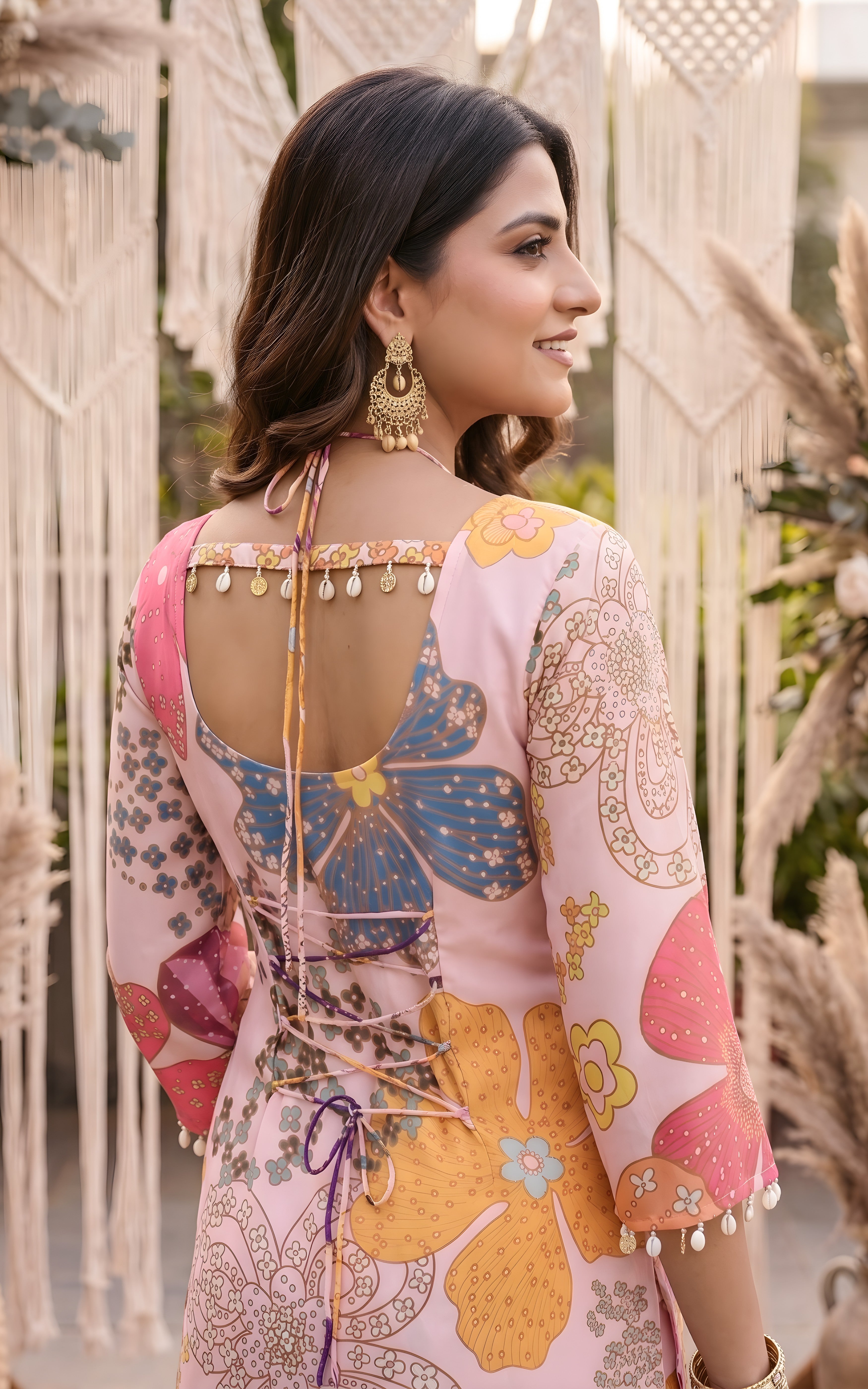 Vintage Pink Kurti and Flared Pants Co-ord Set