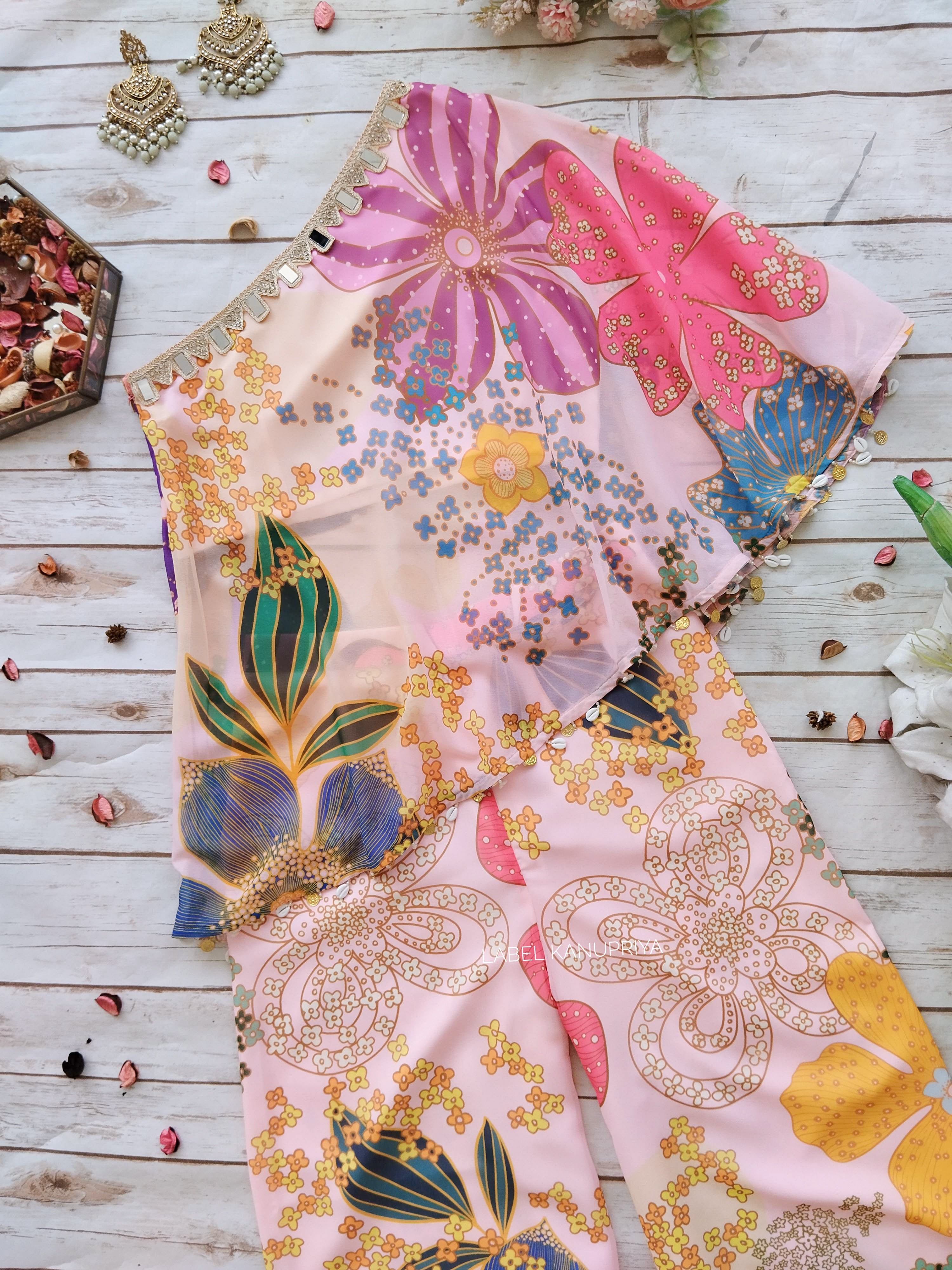 Vintage Pink Floral One-shoulder Co-ord Set