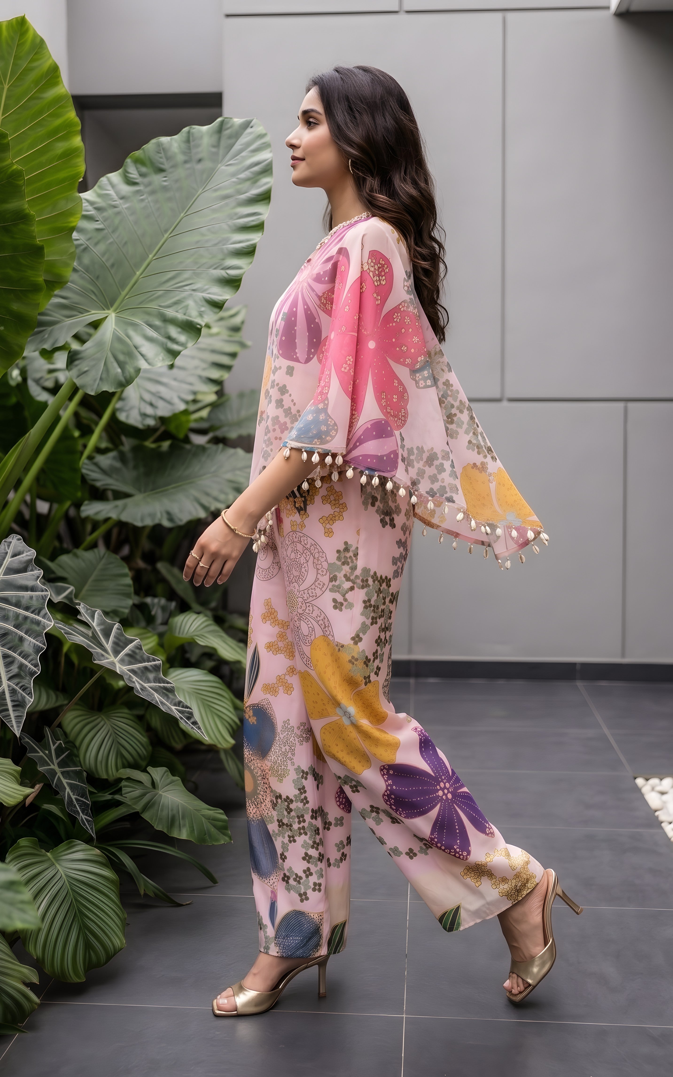 Vintage Pink Floral One-shoulder Co-ord Set