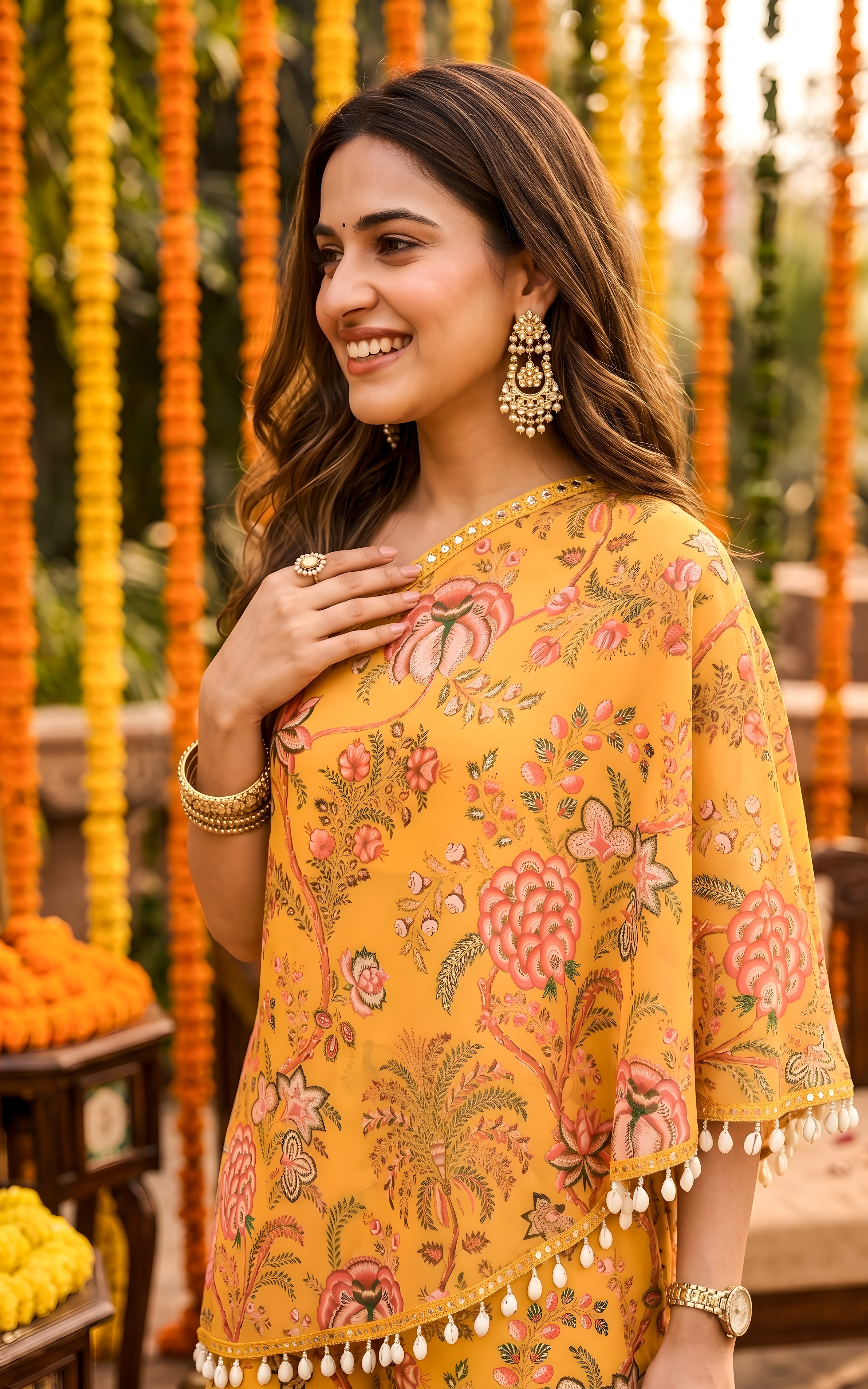 Mustard Floral Tunic & Sharara Co-ord Set