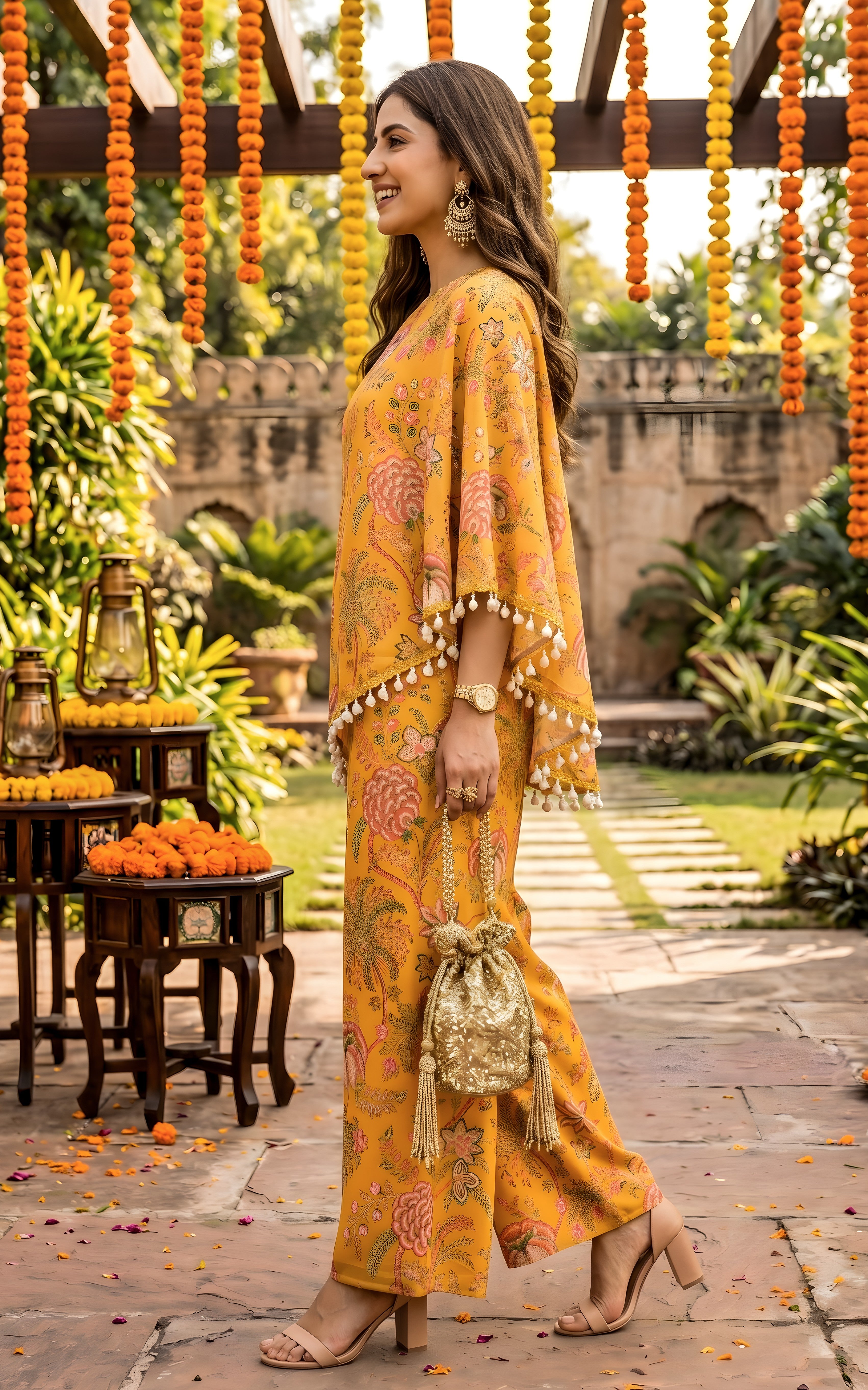 Mustard Floral Tunic & Sharara Co-ord Set