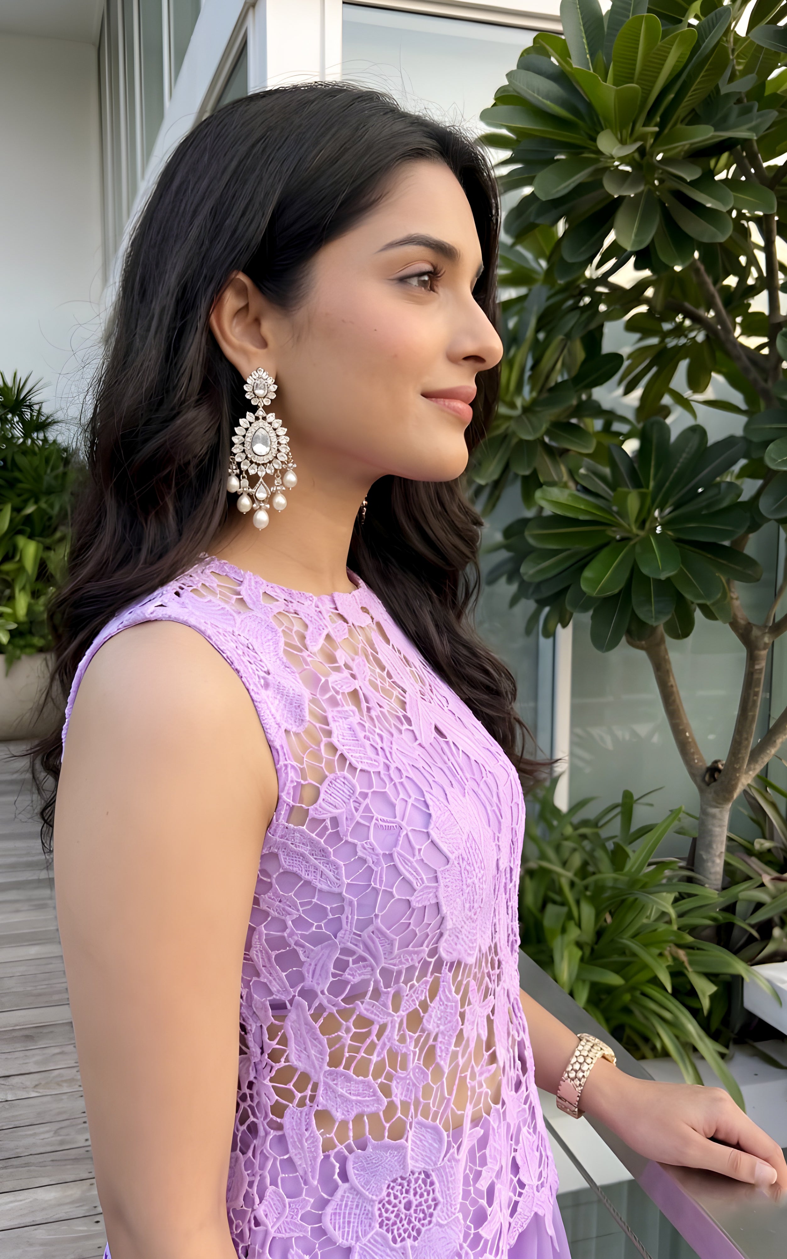 Lilac Cutwork Top & Draped Skirt Co-ord Set