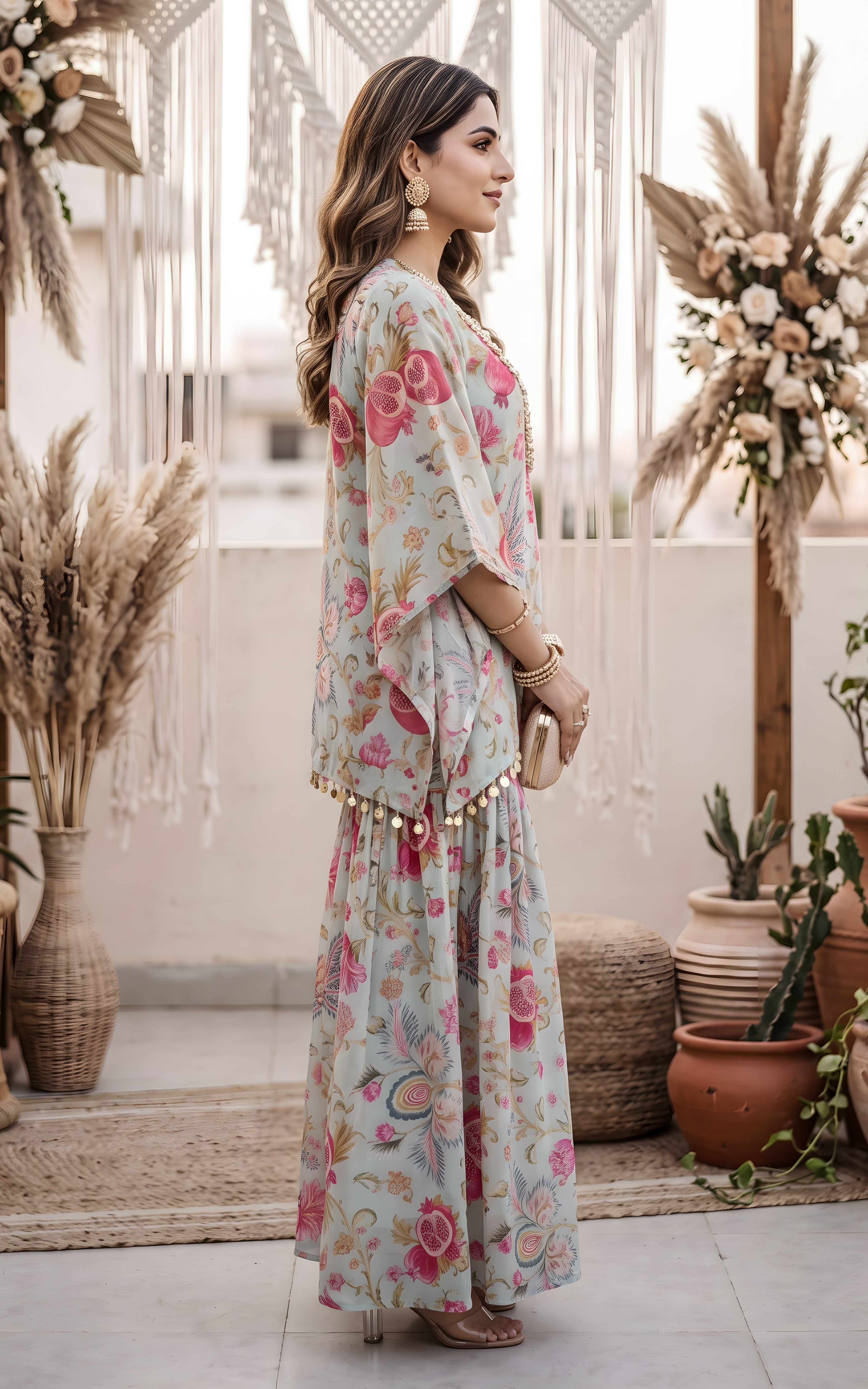 Sky Blue Anaar Print Crop-top Sharara Set
