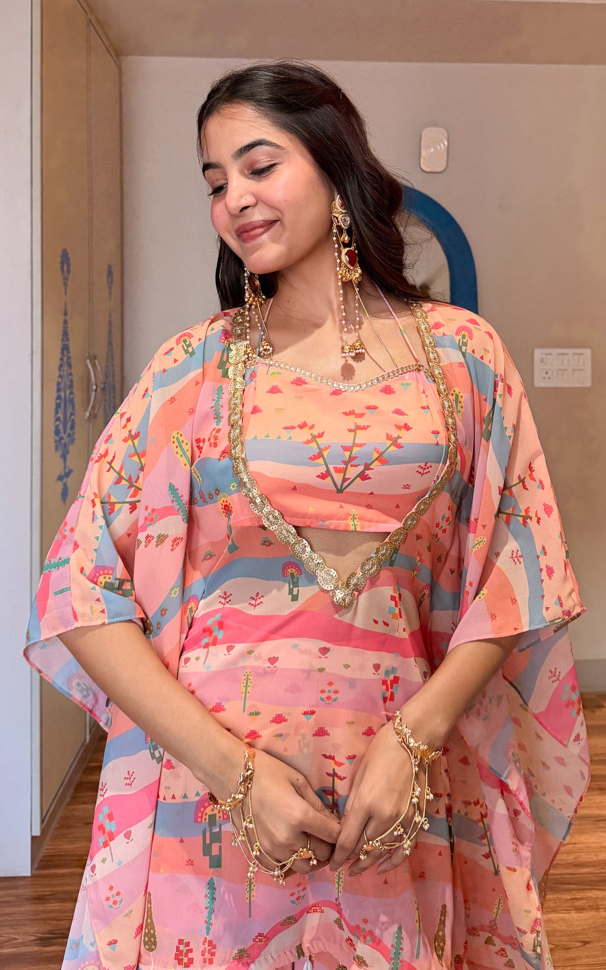 Graphic Landscape Kaftan Crop-top Sharara Co-ord Set
