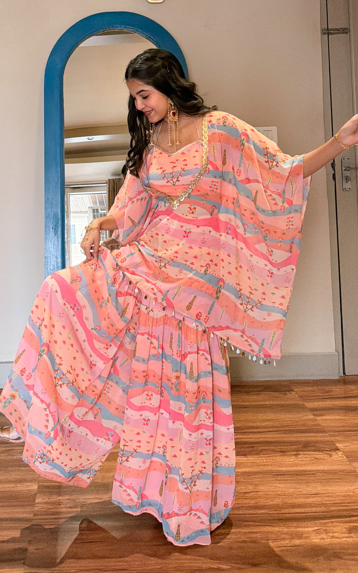 Graphic Landscape Kaftan Crop-top Sharara Co-ord Set