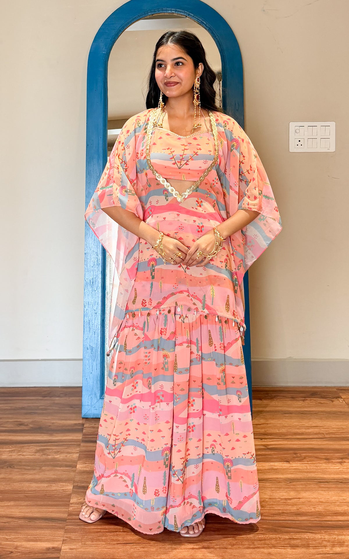 Graphic Landscape Kaftan Crop-top Sharara Co-ord Set