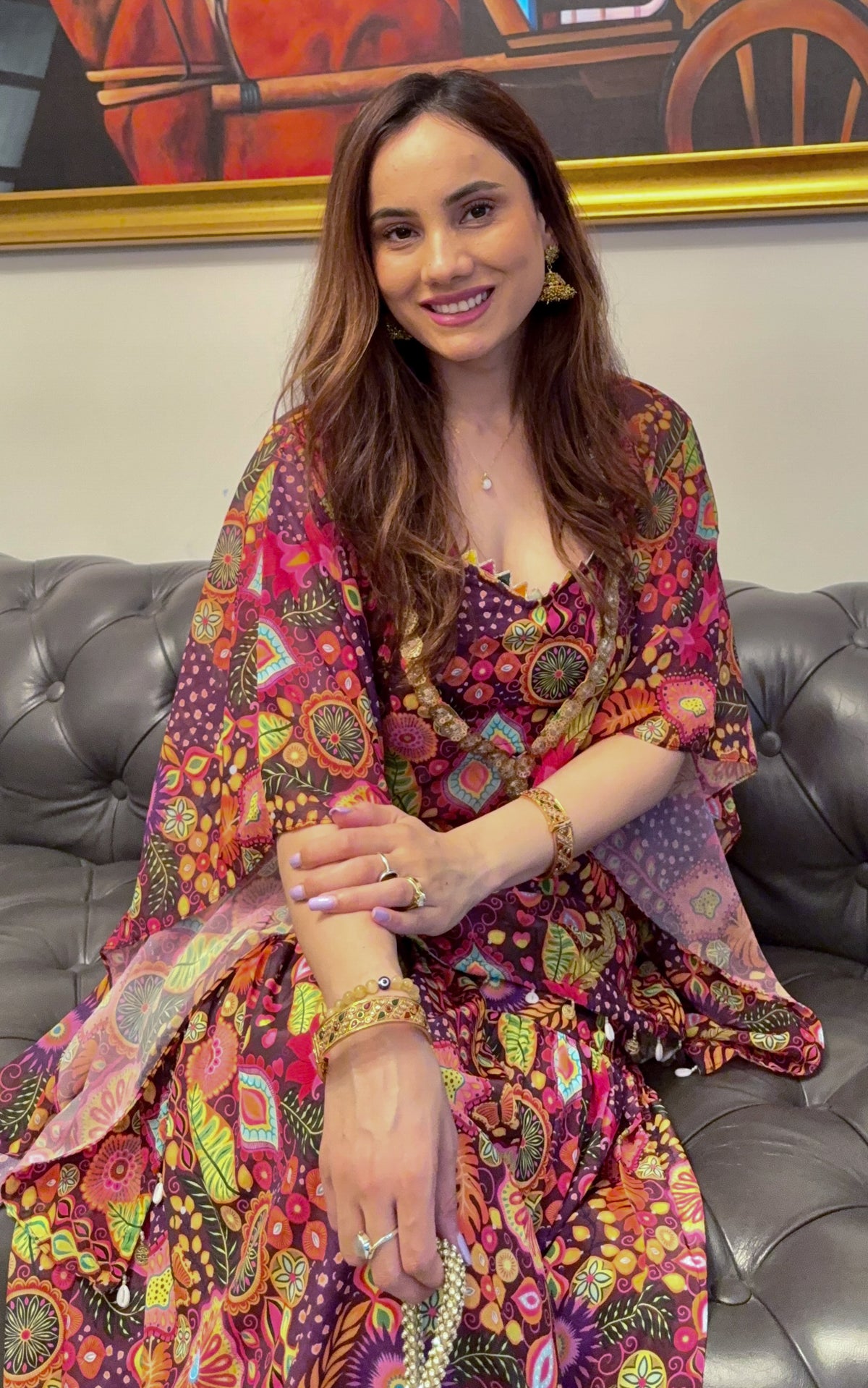 Purple Kitschy Print Crop Top and Sharara Set