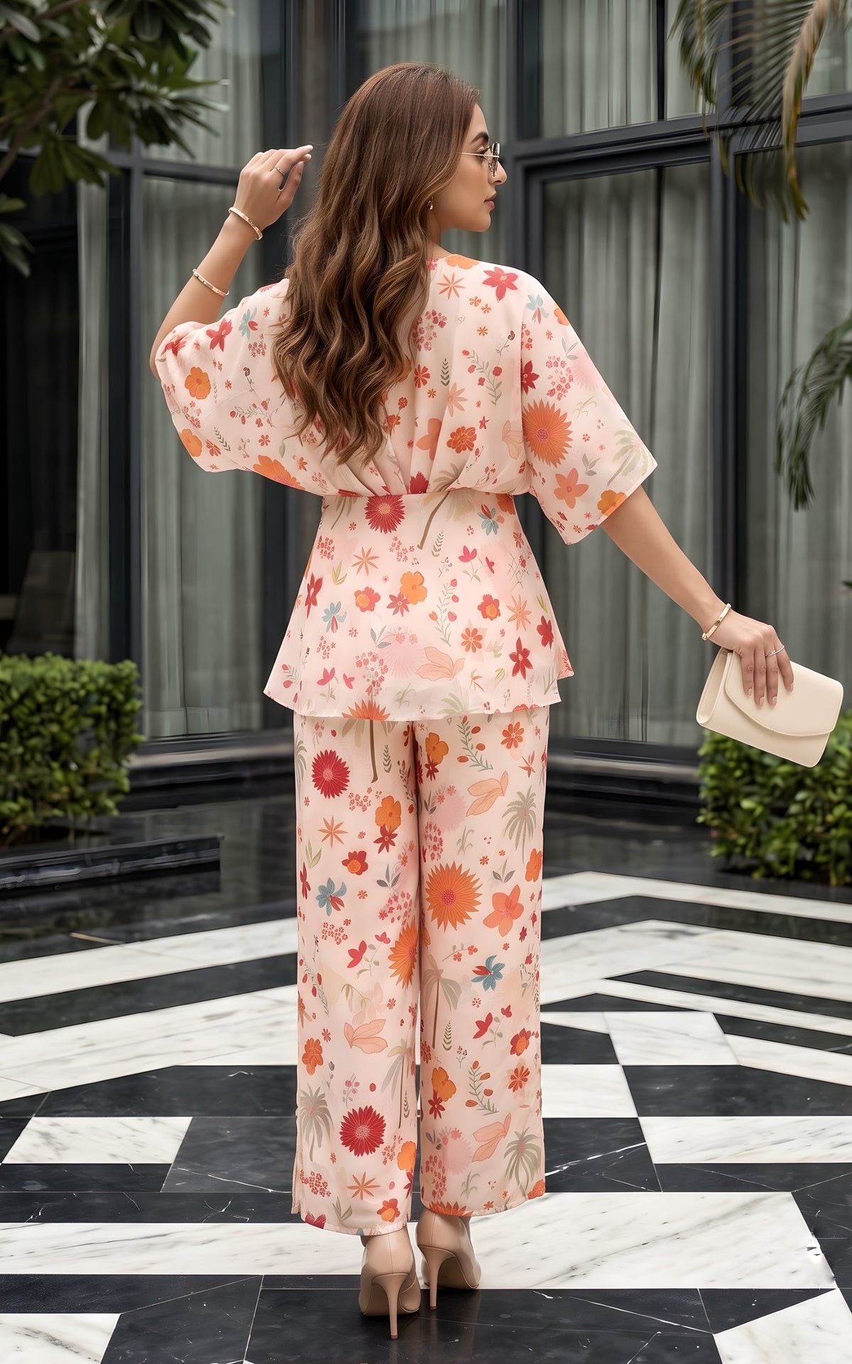 Ecru Tropical Kaftan and Pant Co-ord Set