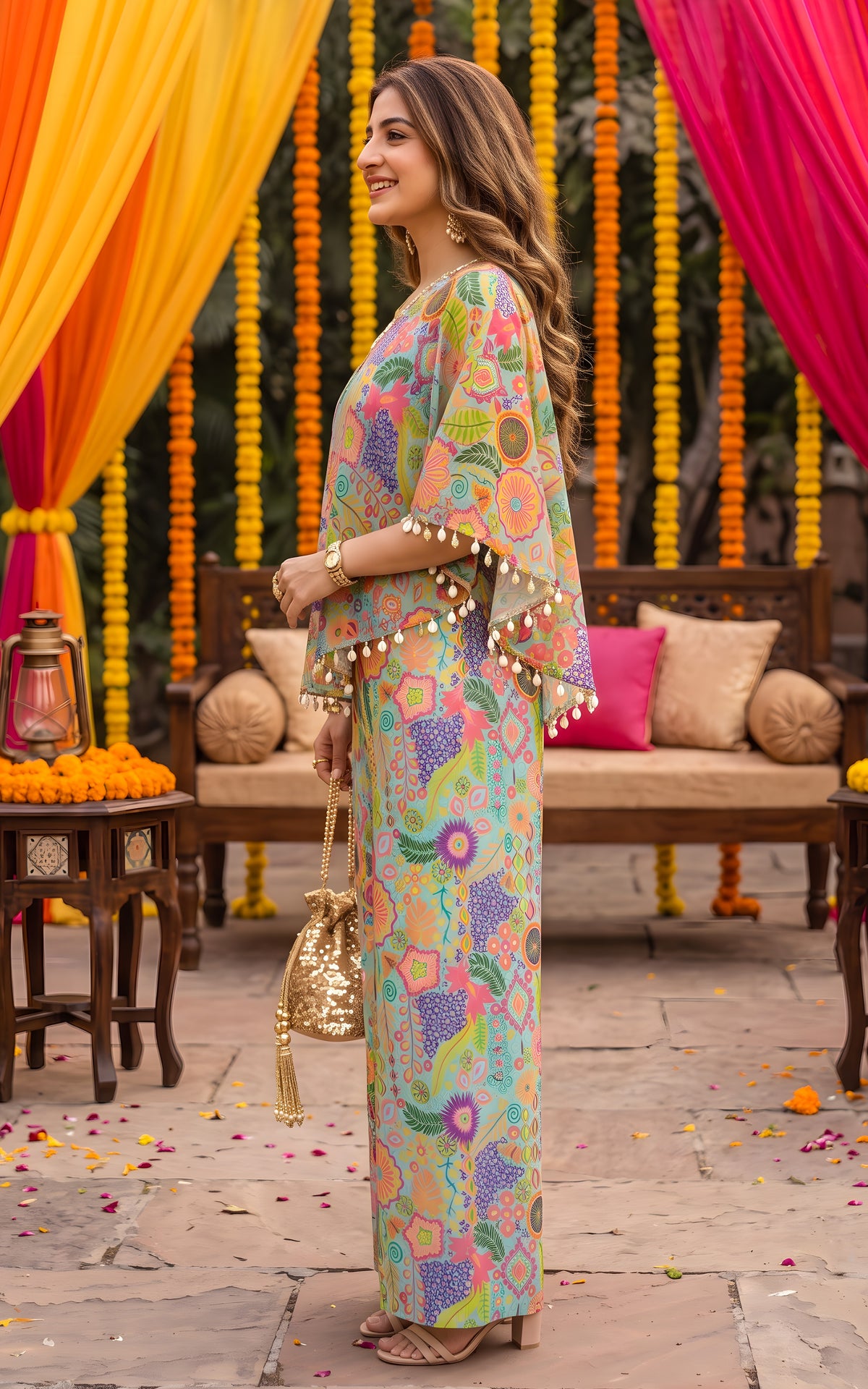 Sea Green Kitschy Printed One-shoulder Co-Ord Set