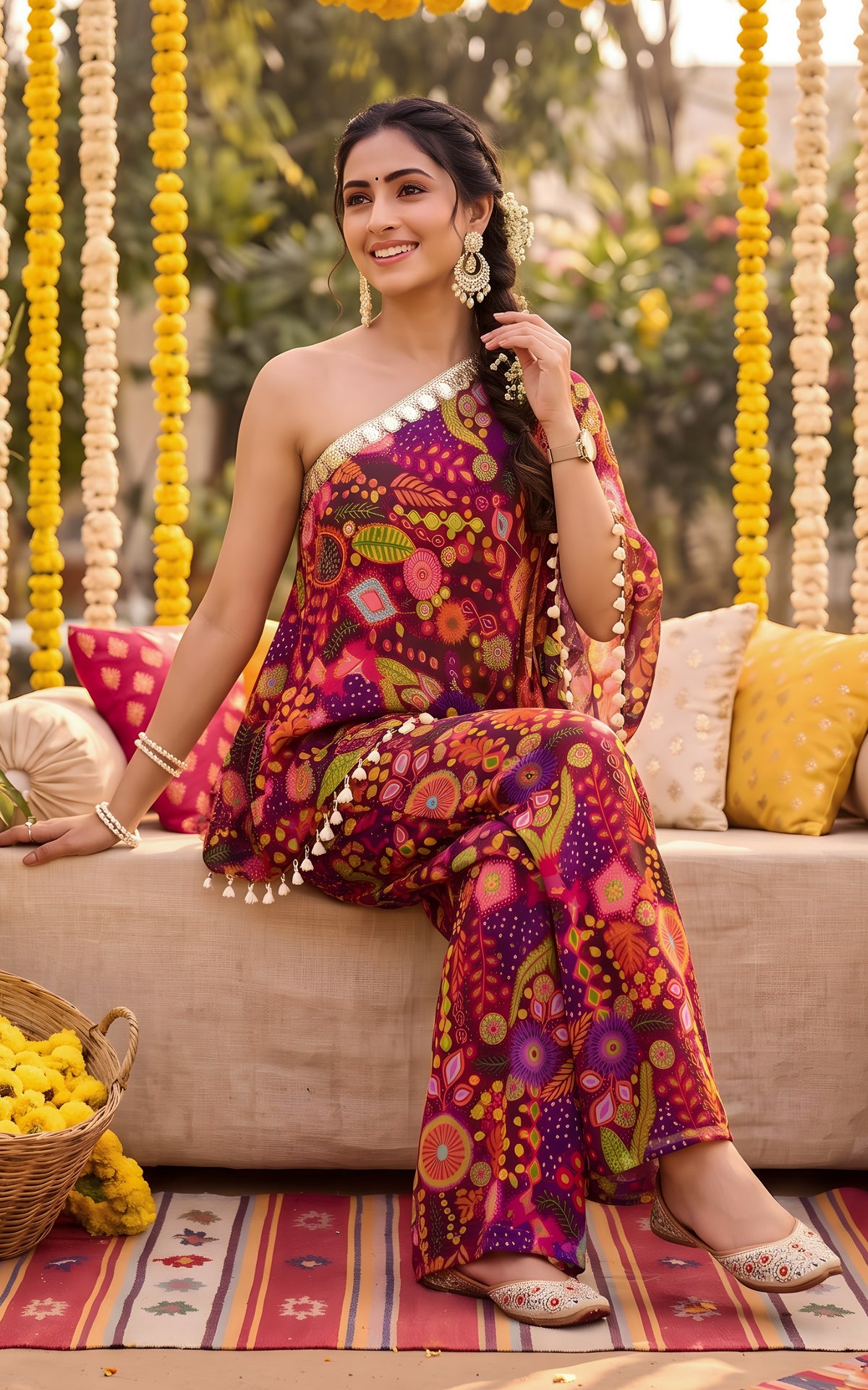 Purple Kitschy One shoulder Co-ord Set