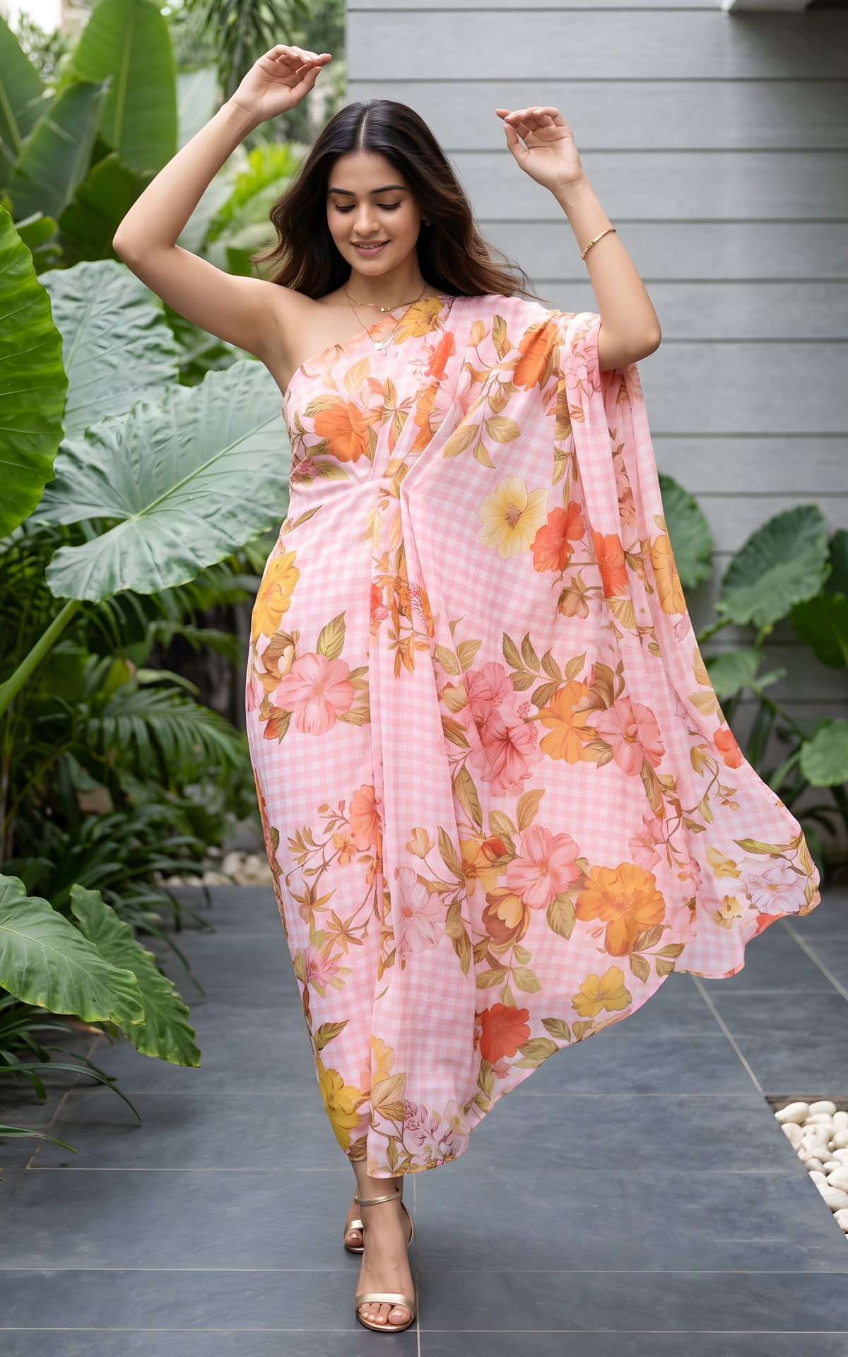 Pink Gingham Meadow Drape Dress