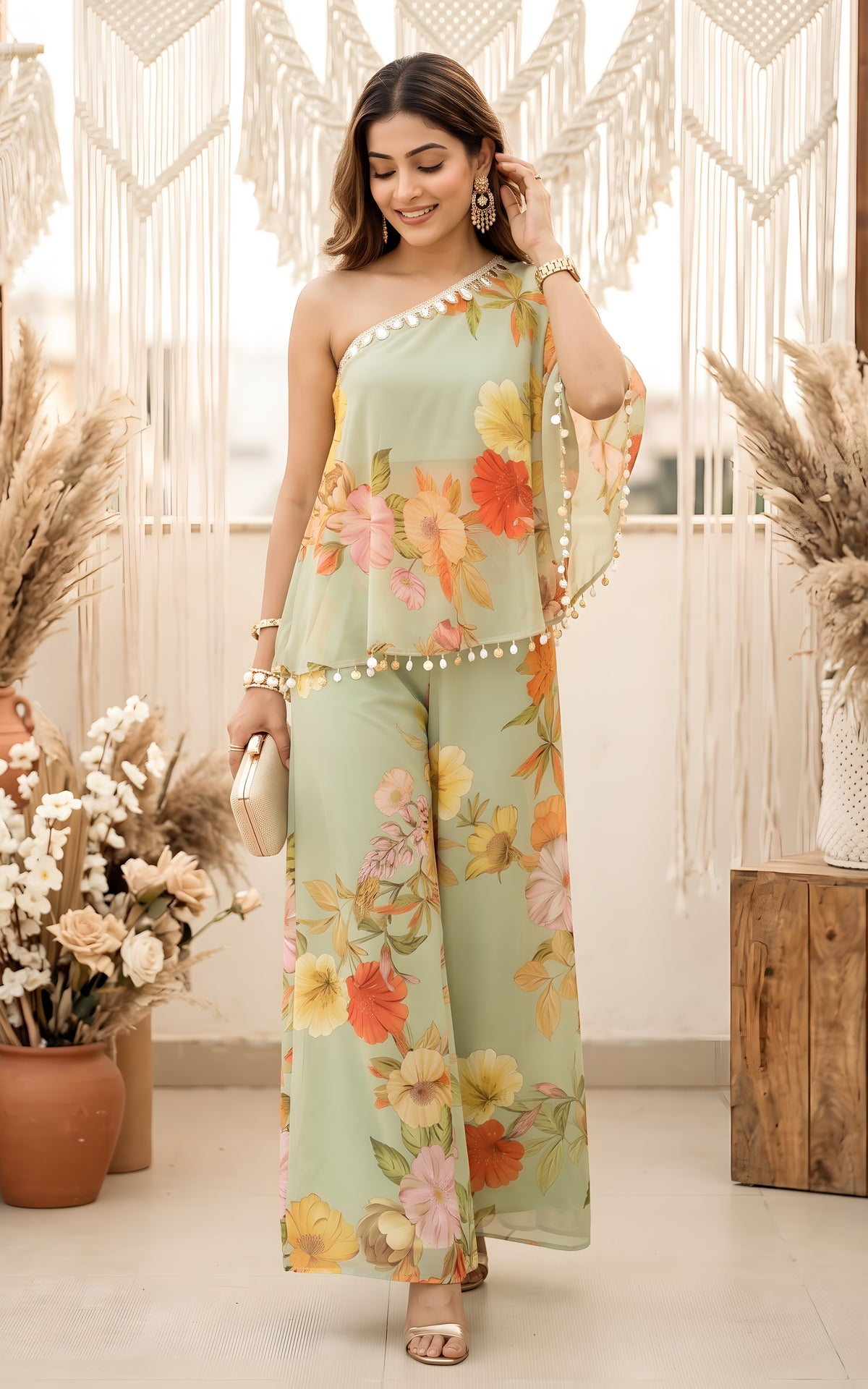 Sage Green One Shoulder Co-ord Set