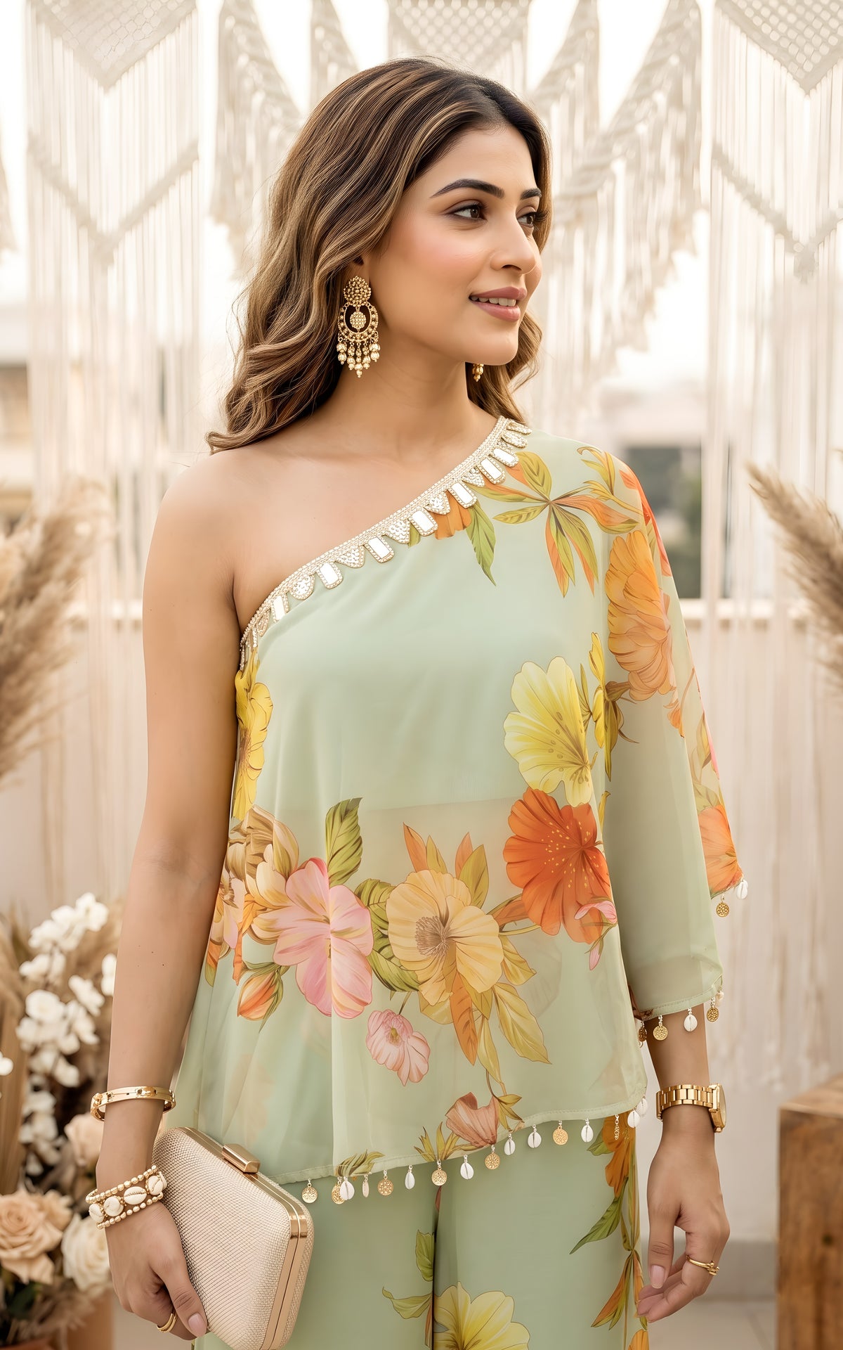 Sage Green One Shoulder Co-ord Set
