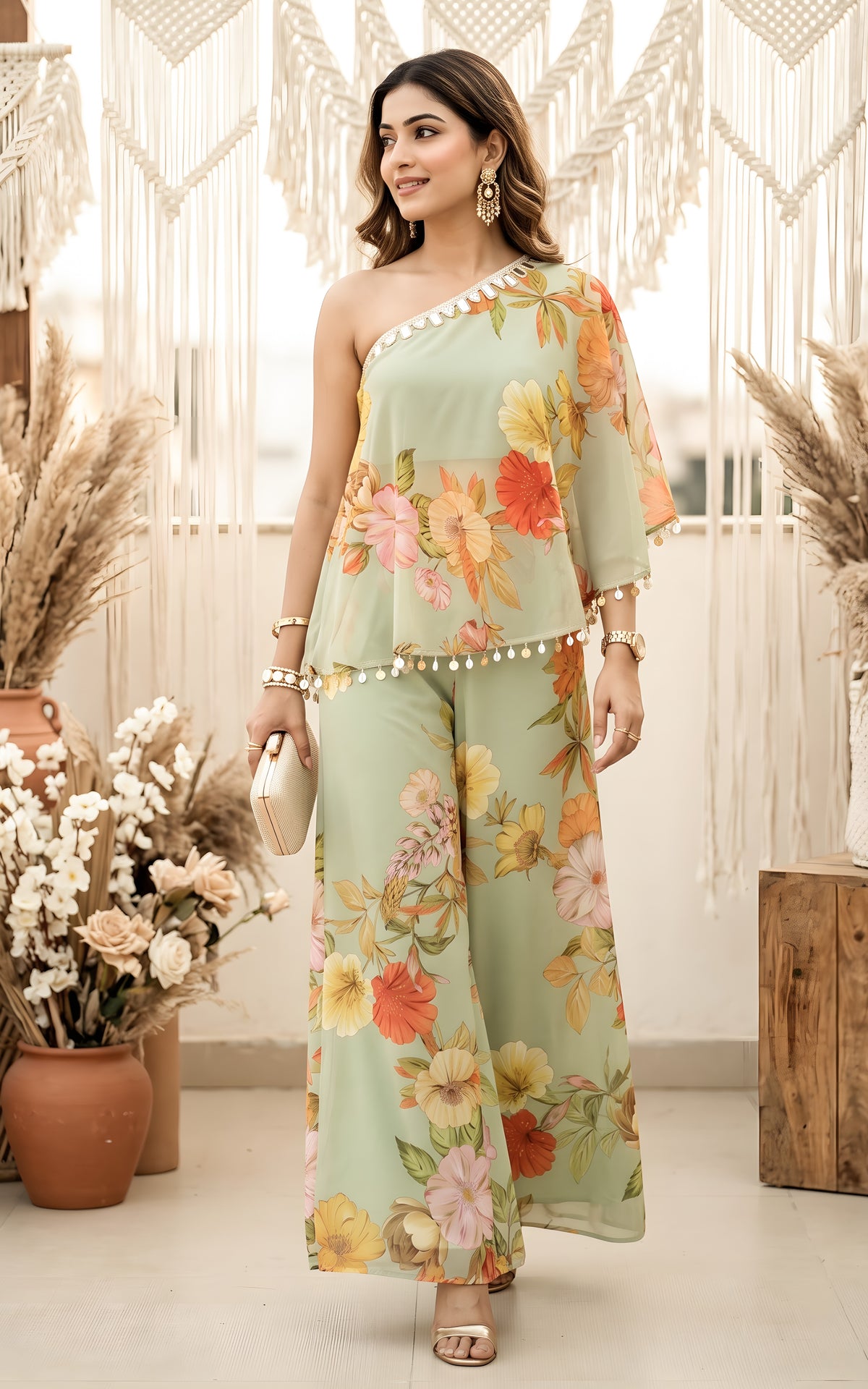 Sage Green One Shoulder Co-ord Set