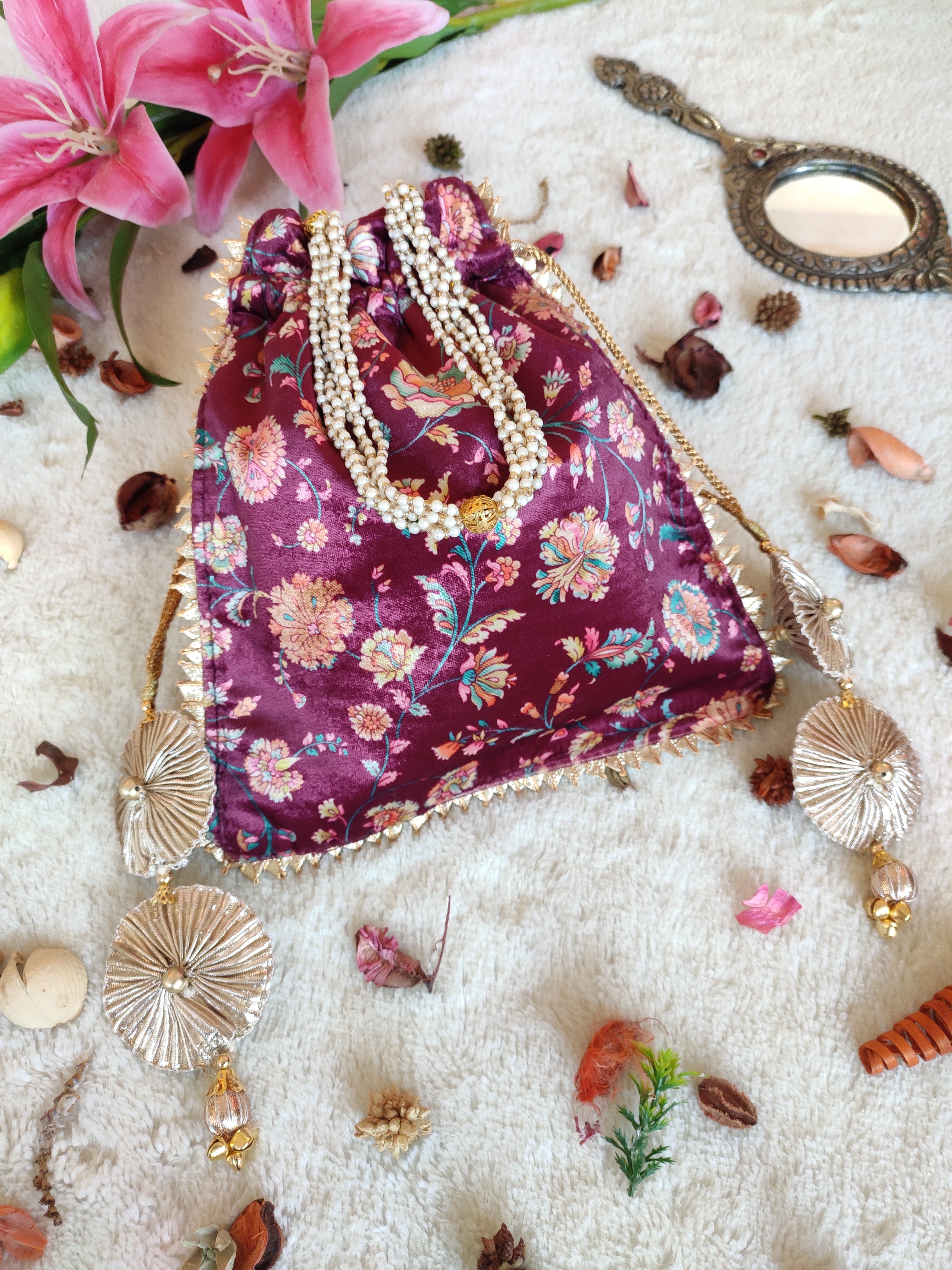 Wine Velvet Potli Bag