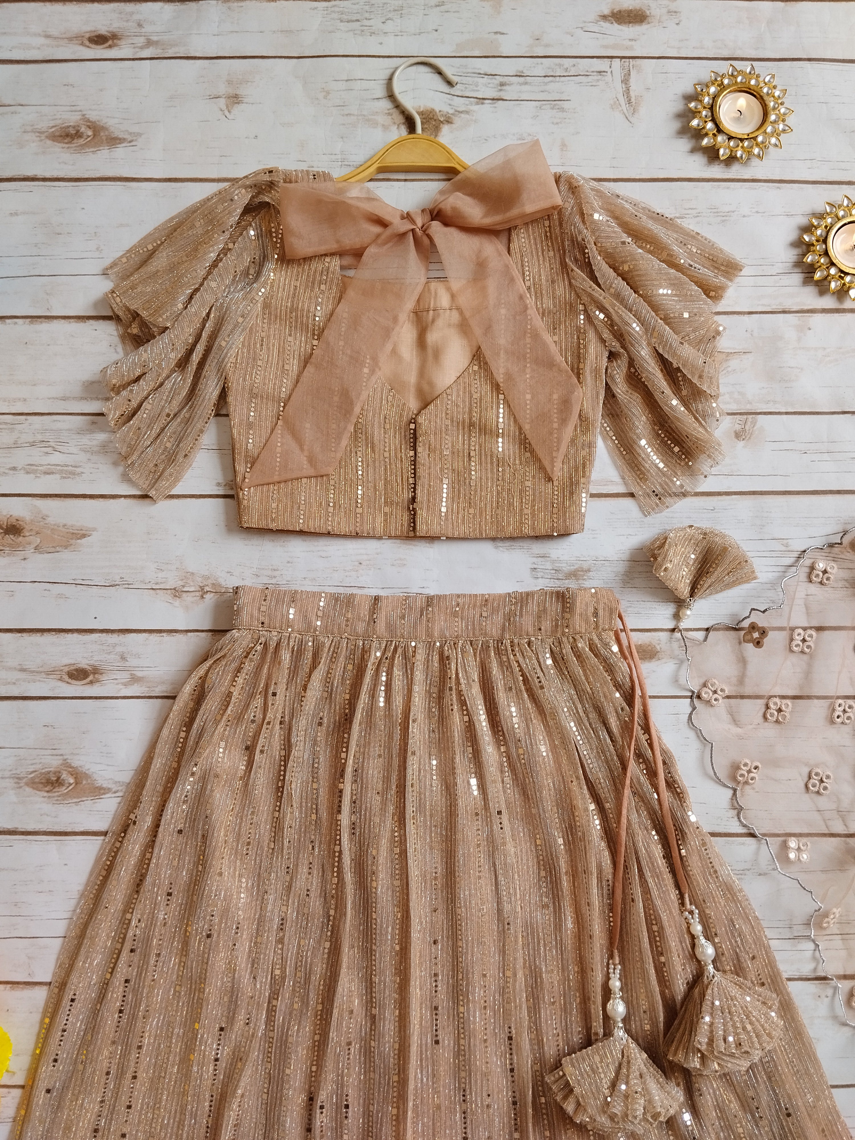 Old Rose Shimmer Kids Lehenga