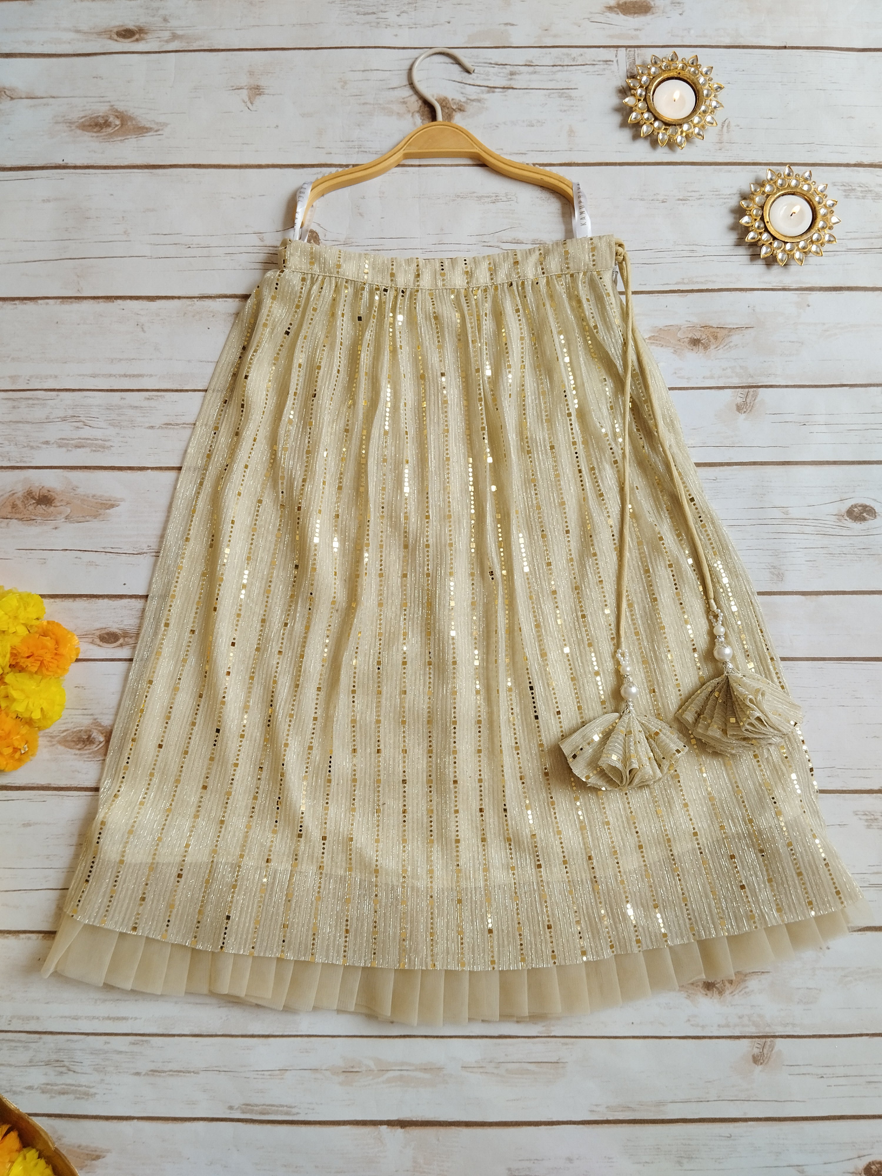 Off White Shimmer Kids Lehenga