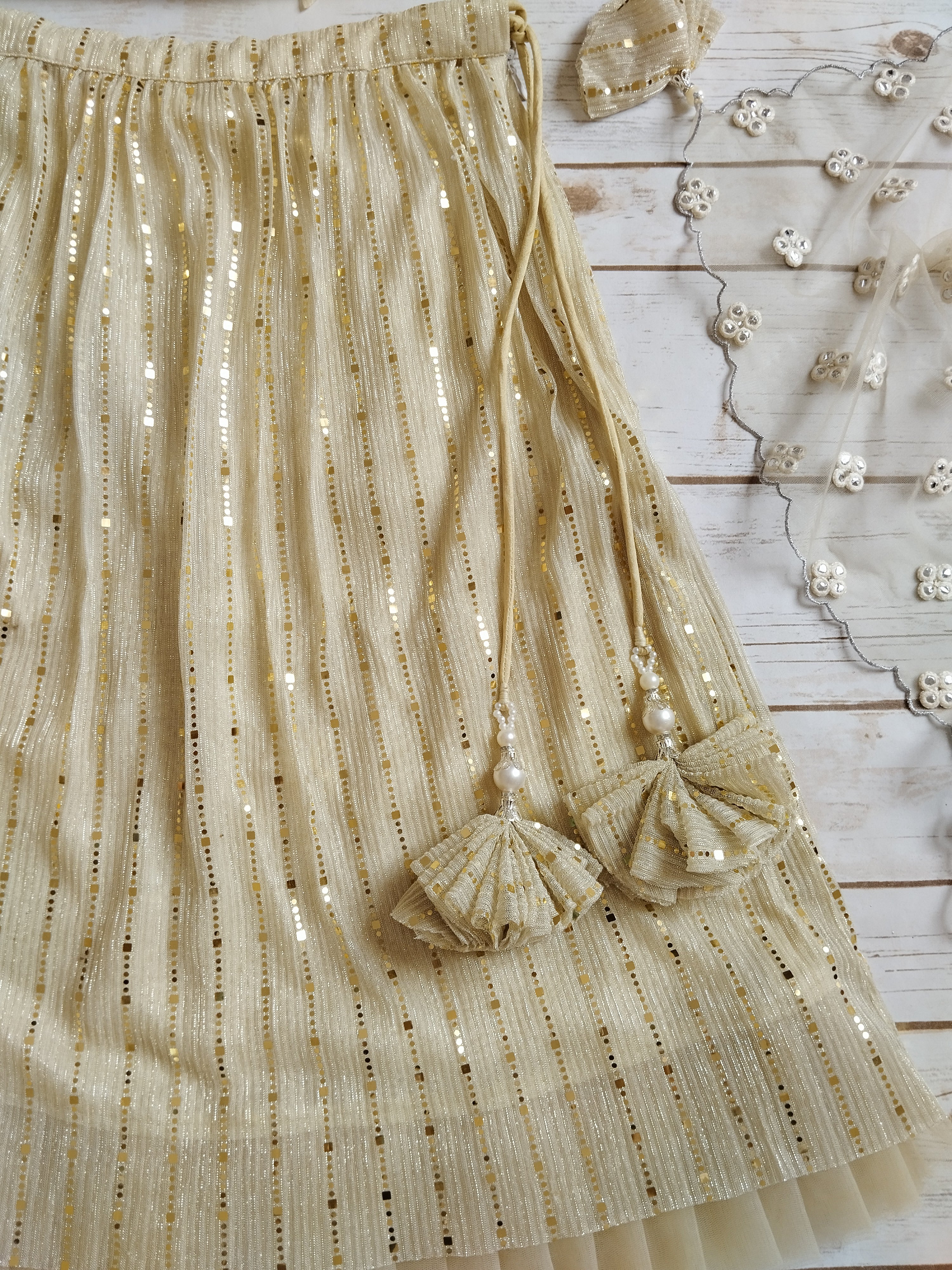 Off White Shimmer Kids Lehenga