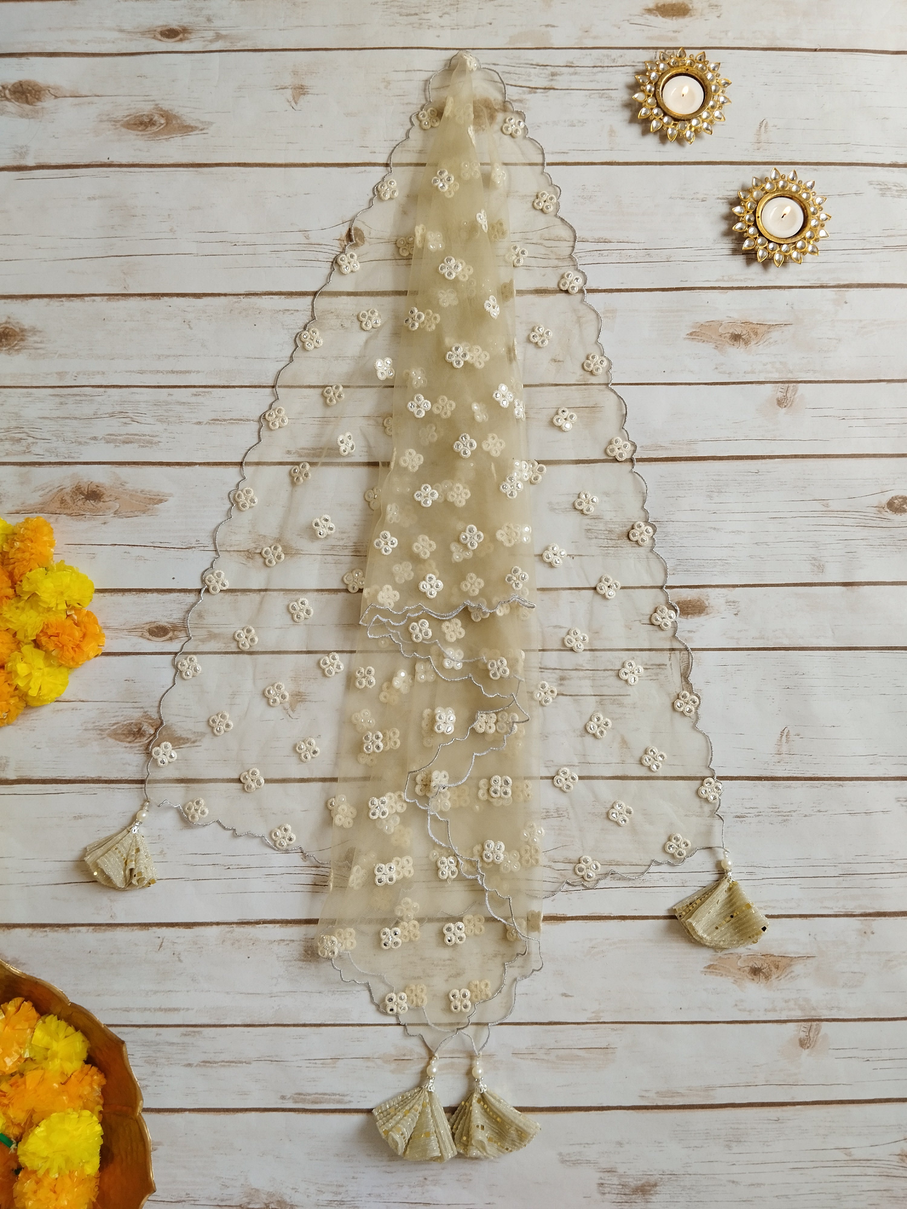 Off White Shimmer Kids Lehenga