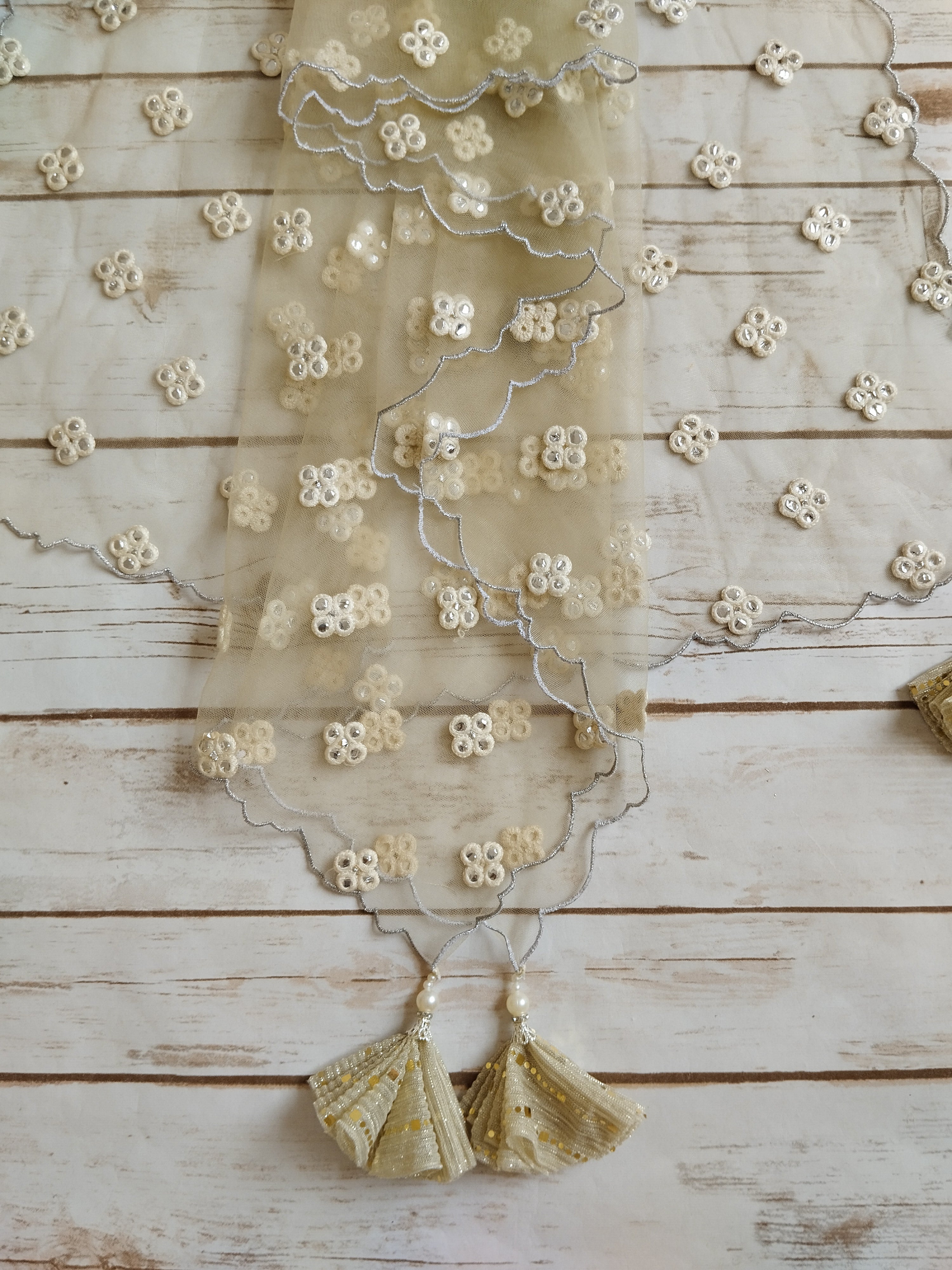 Off White Shimmer Kids Lehenga