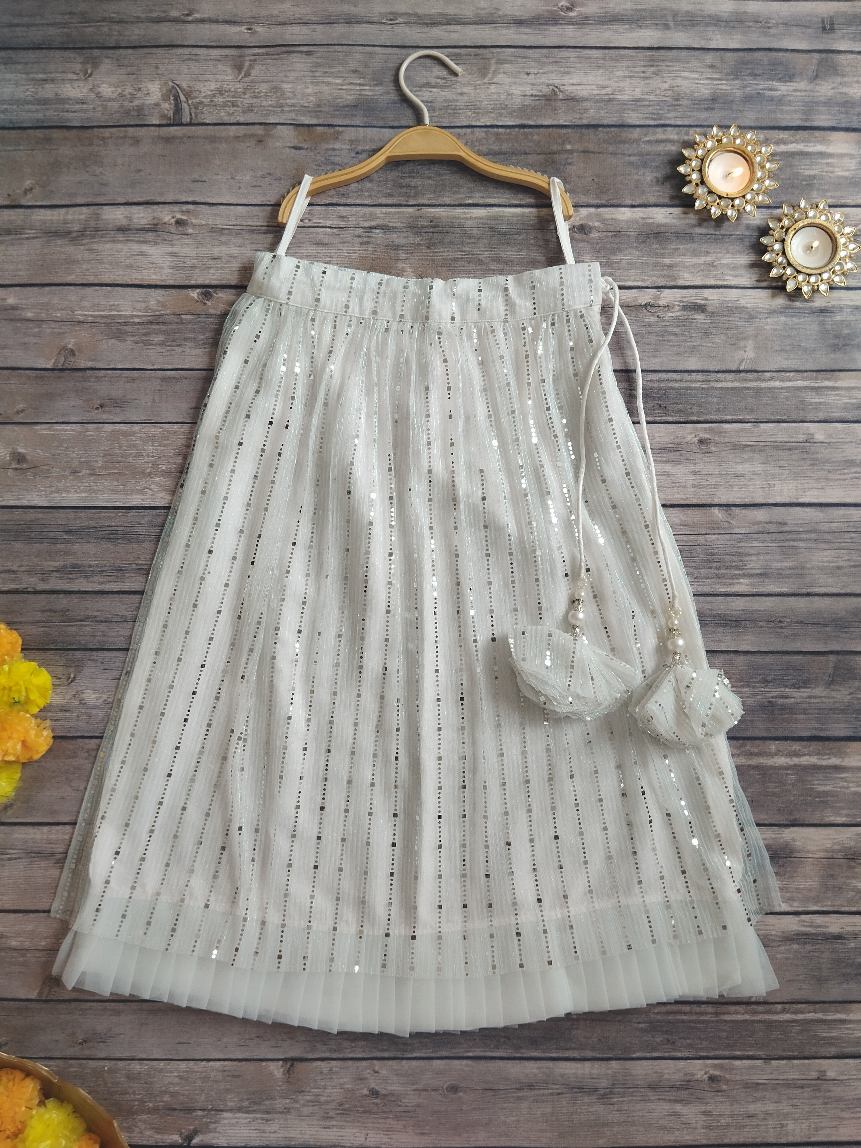 White Shimmer Kids Lehenga
