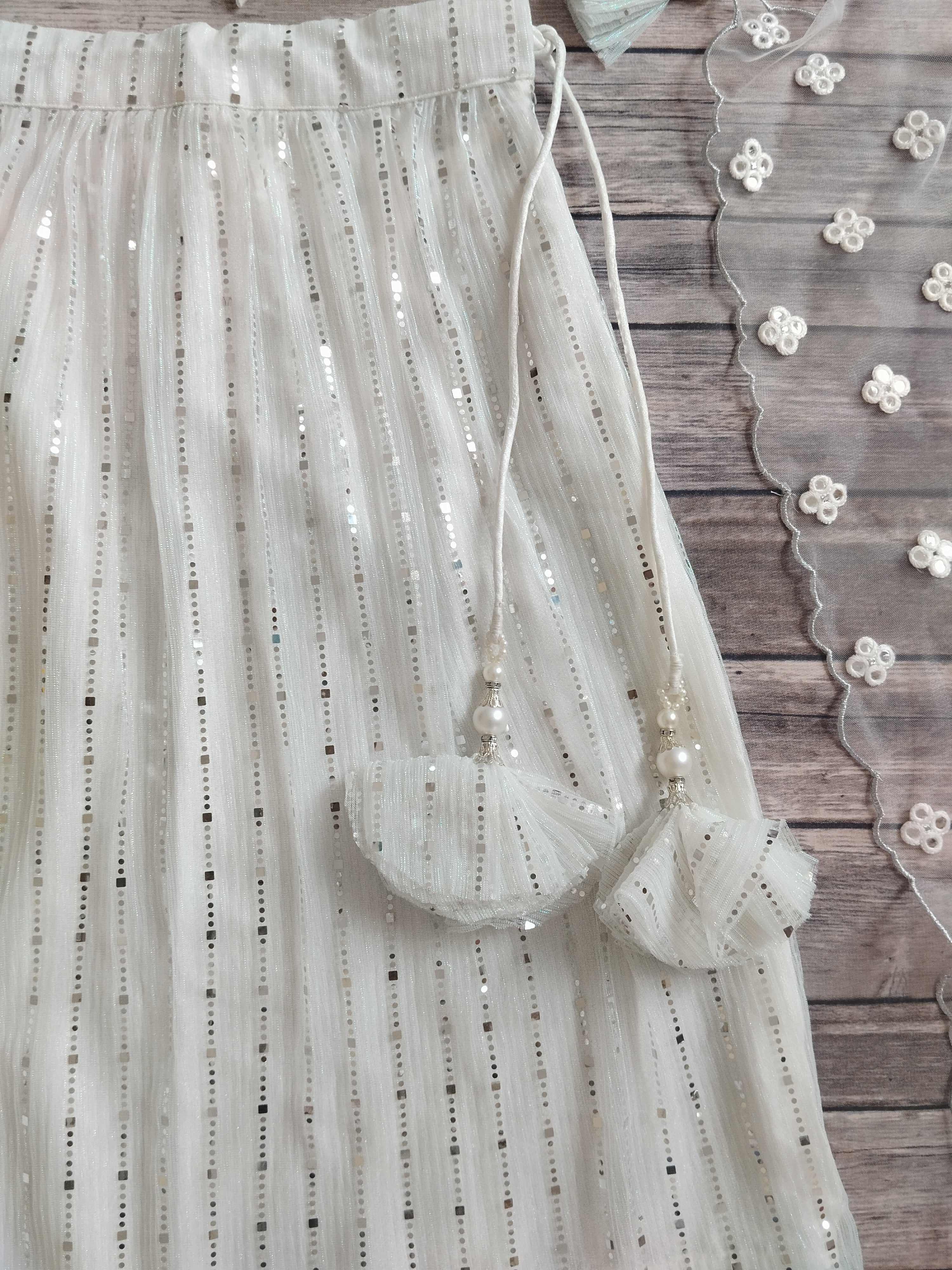 White Shimmer Kids Lehenga