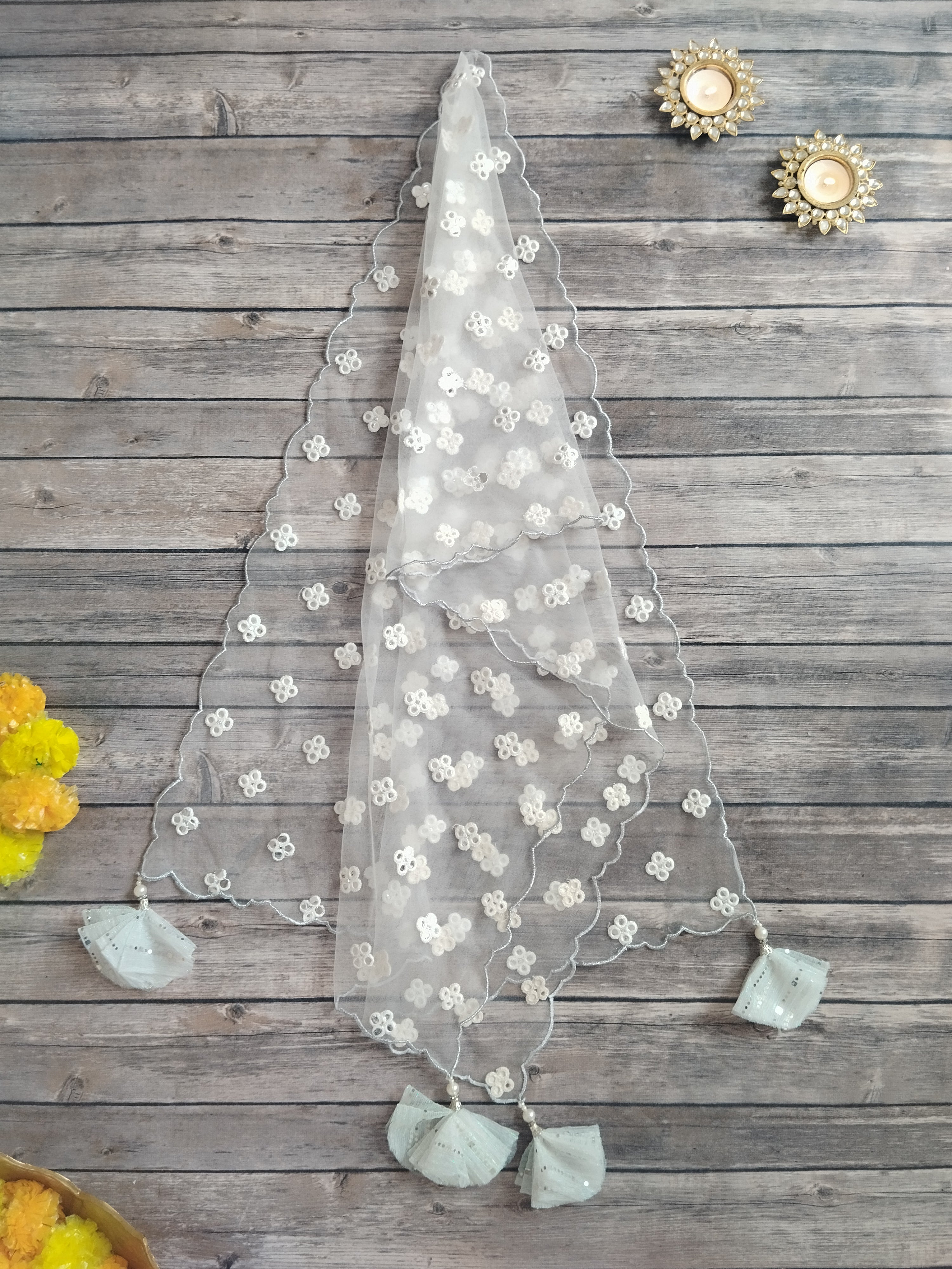 White Shimmer Kids Lehenga