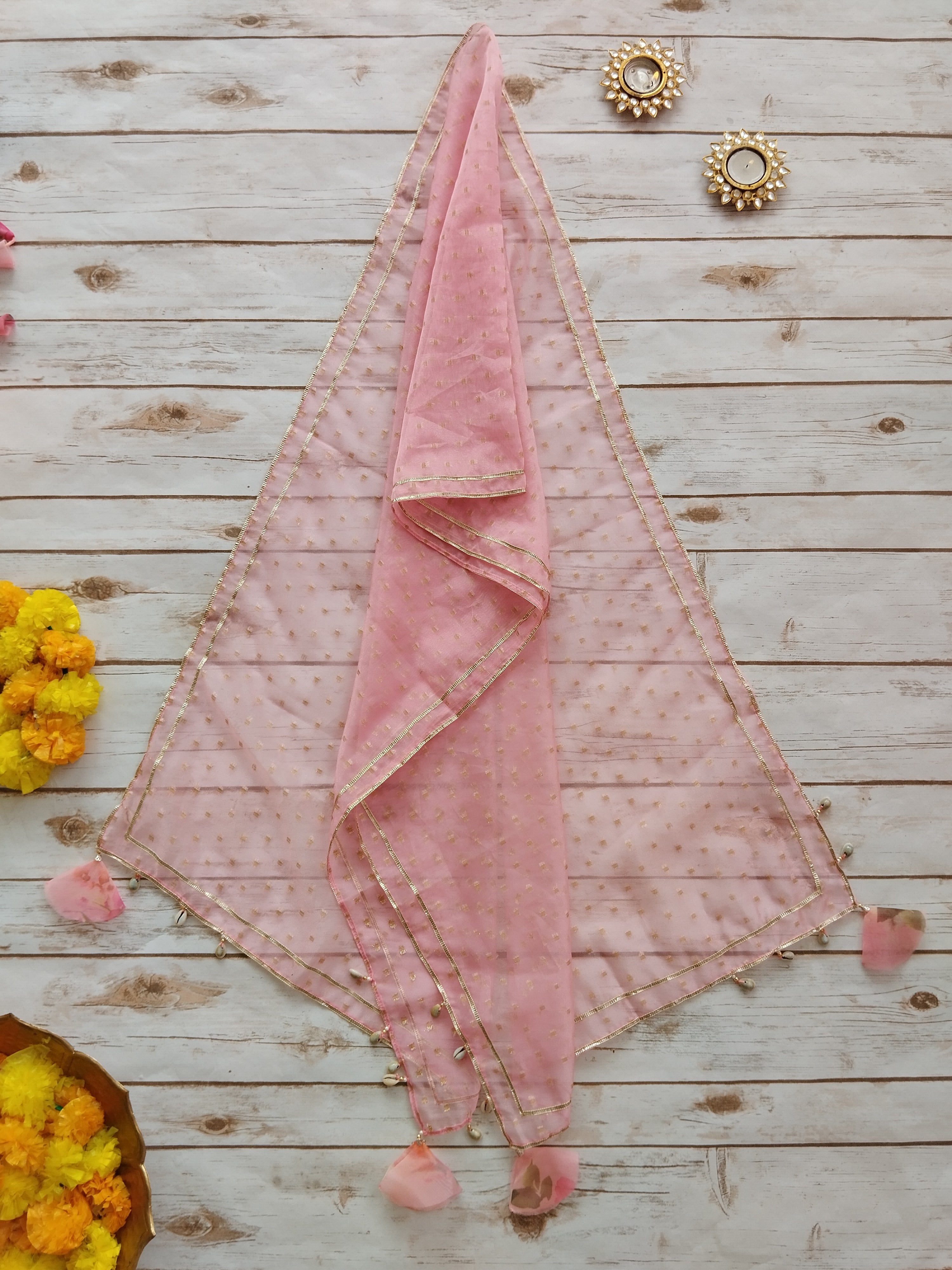 Blush Pink Organza Kid's Anarkali Suit (2 Pc.)