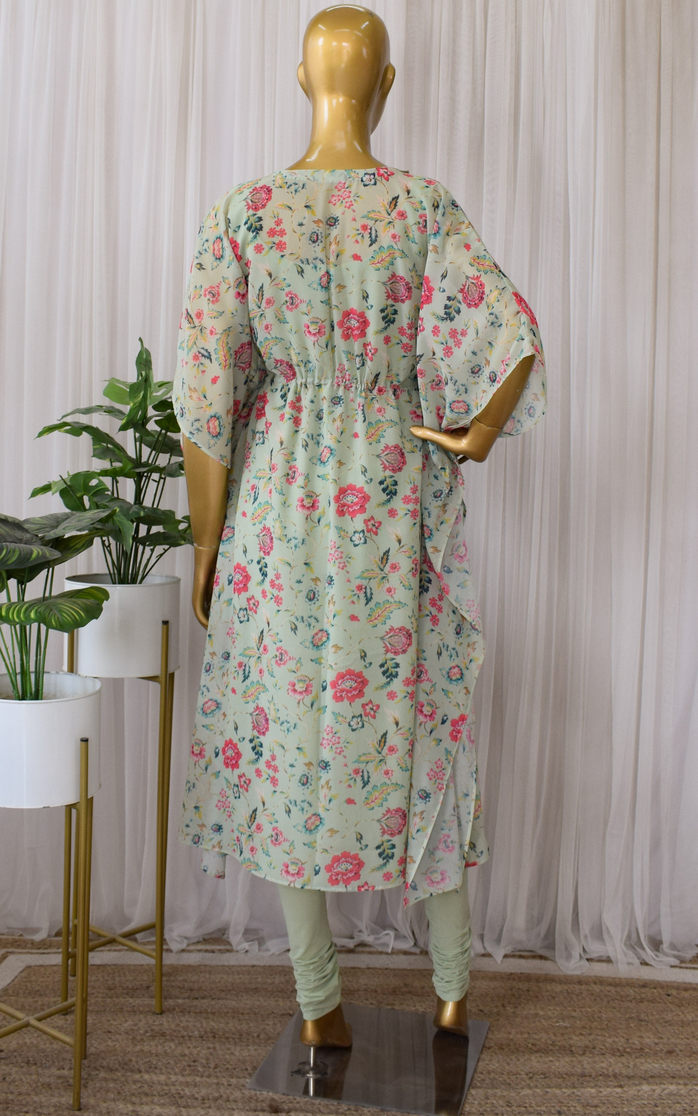 Sage Green Floral Printed Georgette Kaftan Set