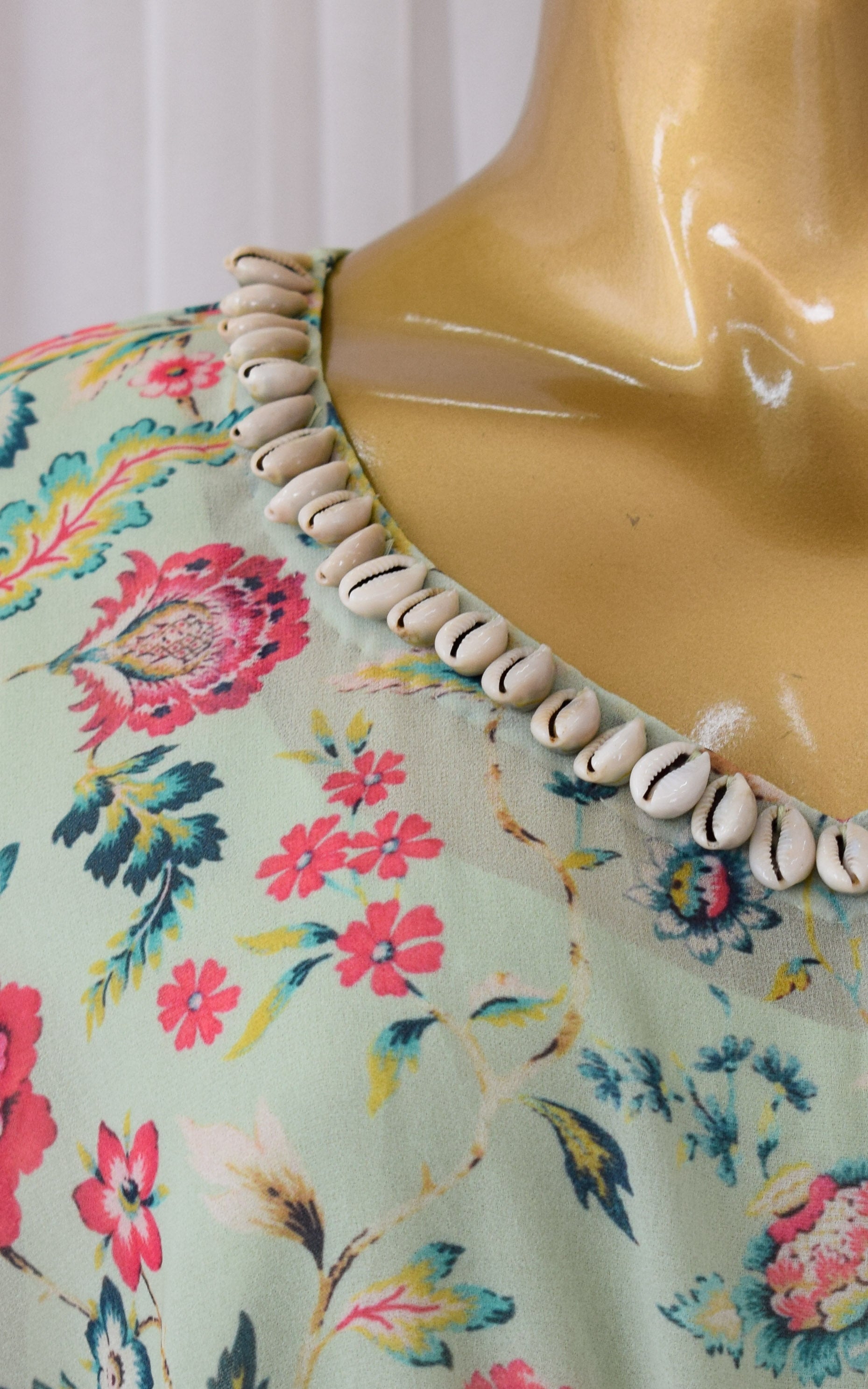 Sage Green Floral Printed Georgette Kaftan Set