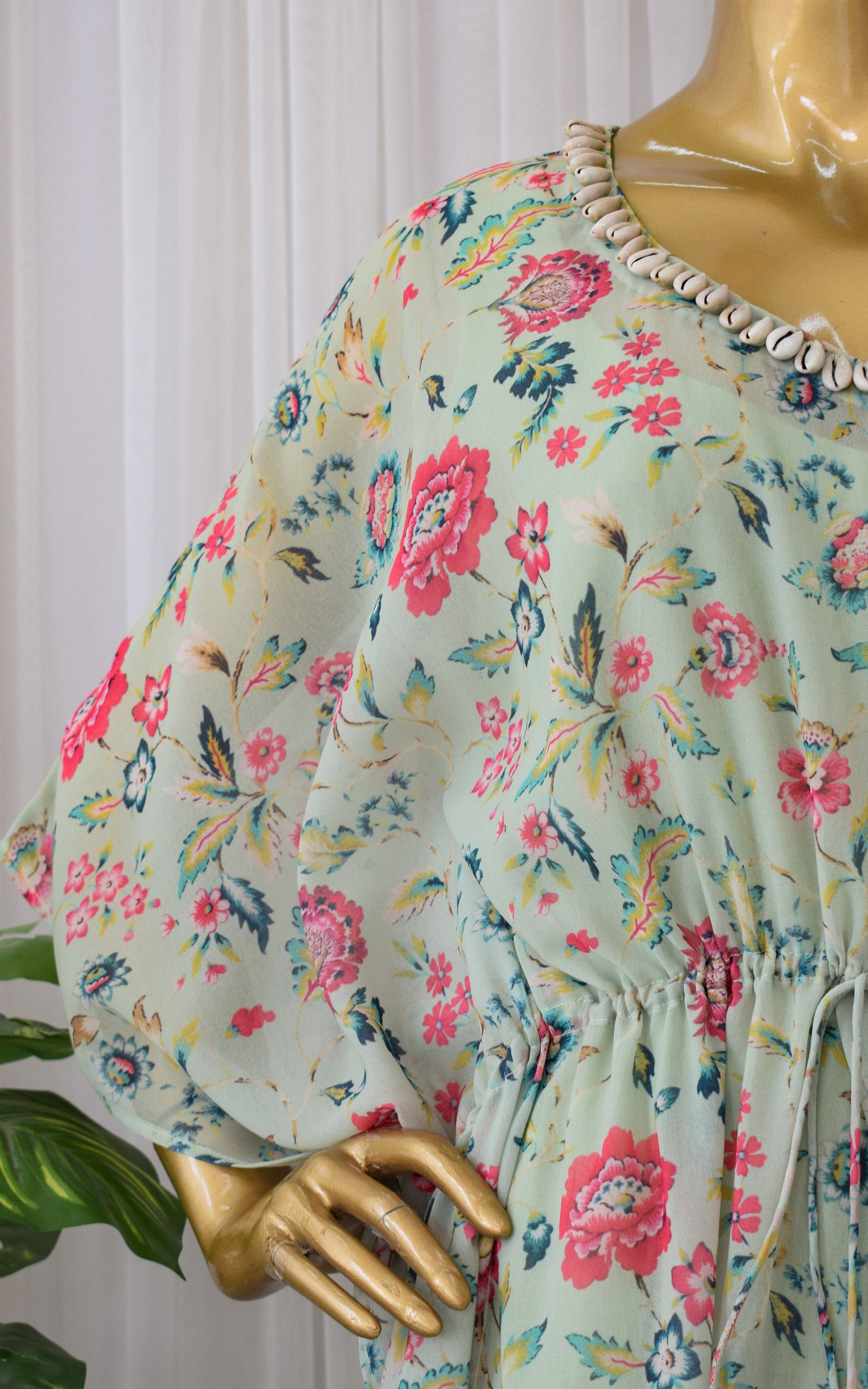 Sage Green Floral Printed Georgette Kaftan Set