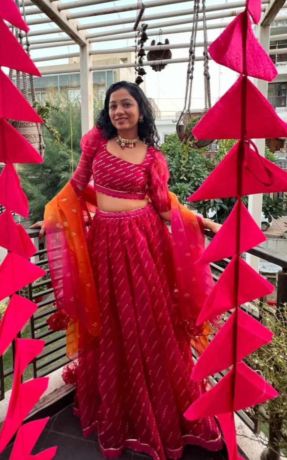 Rani Pink Polka Dot Organza Lehenga