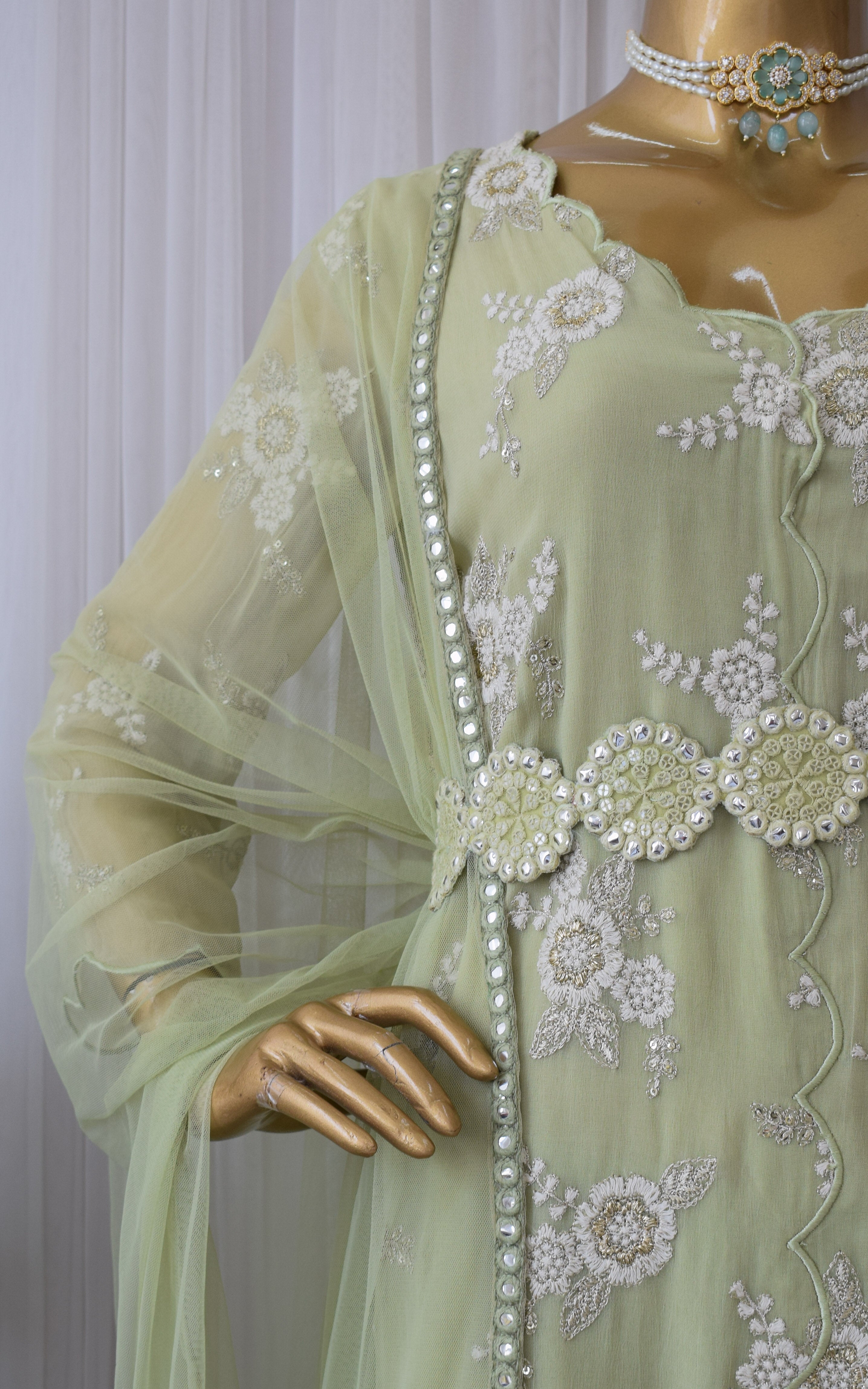 Sage Green Embroidered Sharara Set