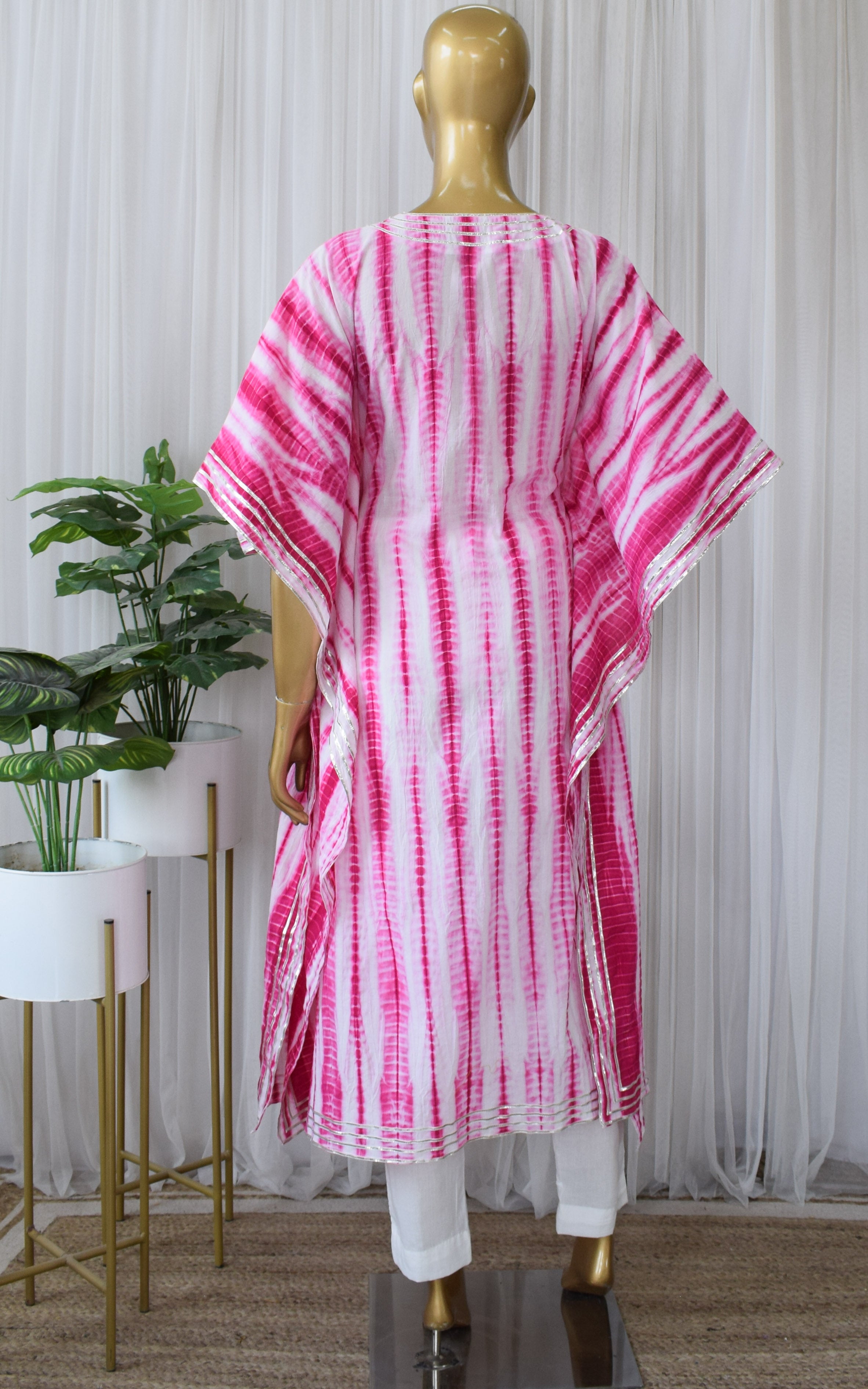 Hot Pink Shibori Kaftan & Pant Set
