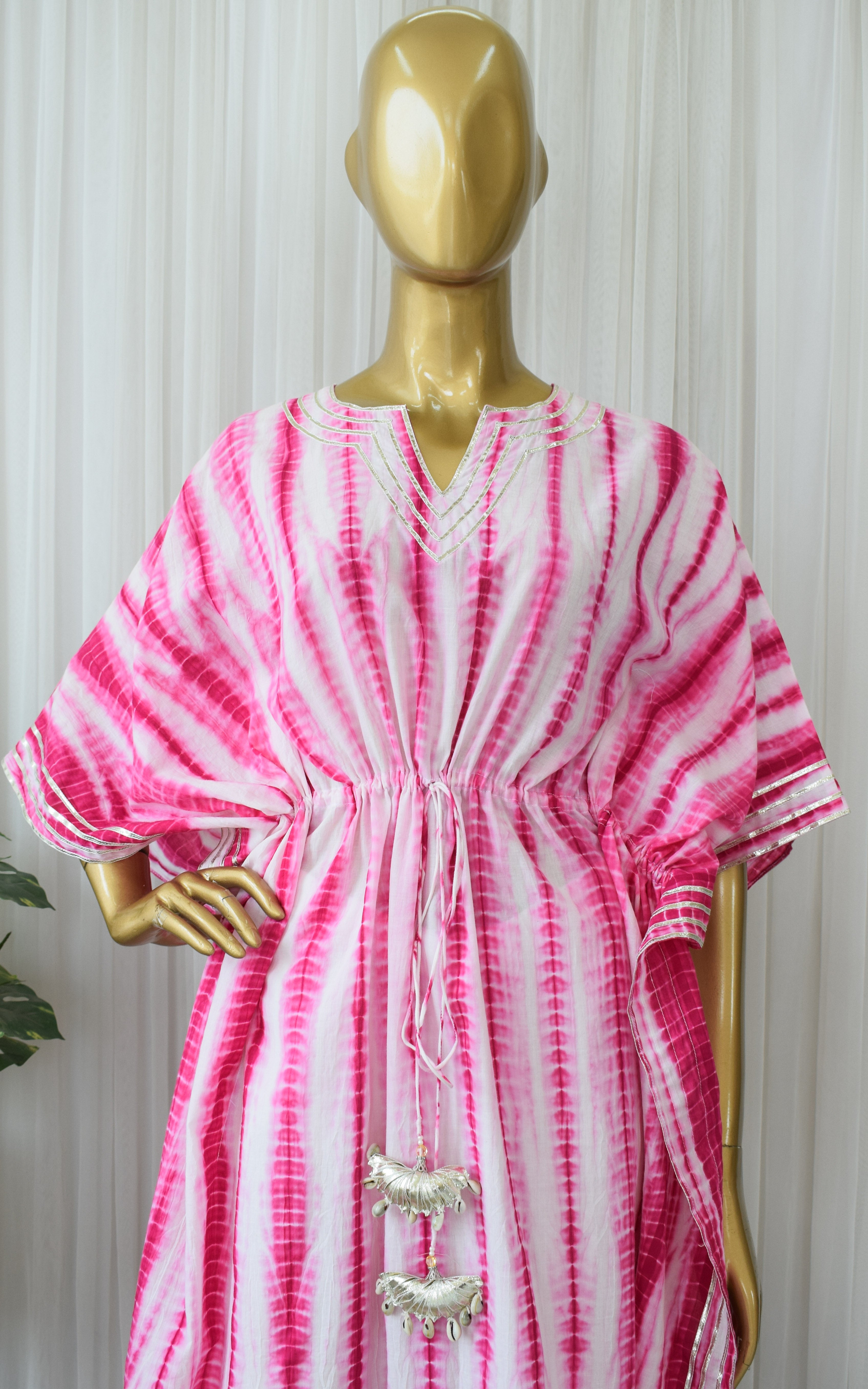 Hot Pink Shibori Kaftan & Pant Set