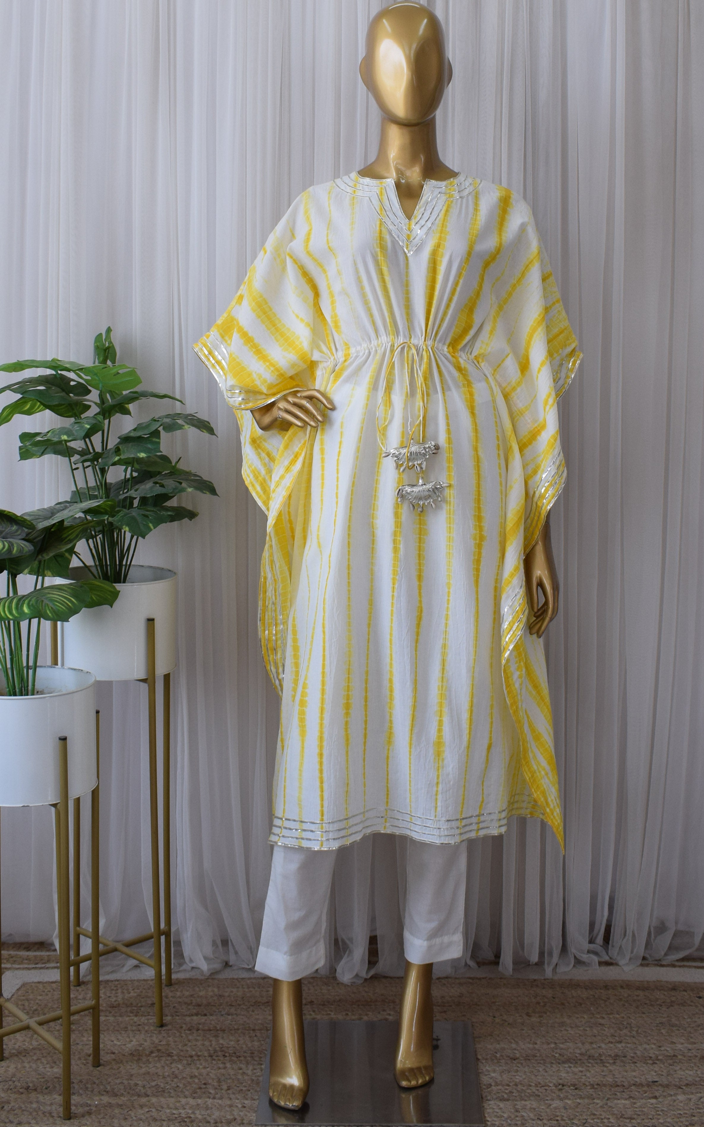 Yellow Shibori Kaftan & Pant Set