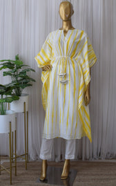 Blue - Shibori Mosaic Fusion Cotton Kaftan (Short) 08
