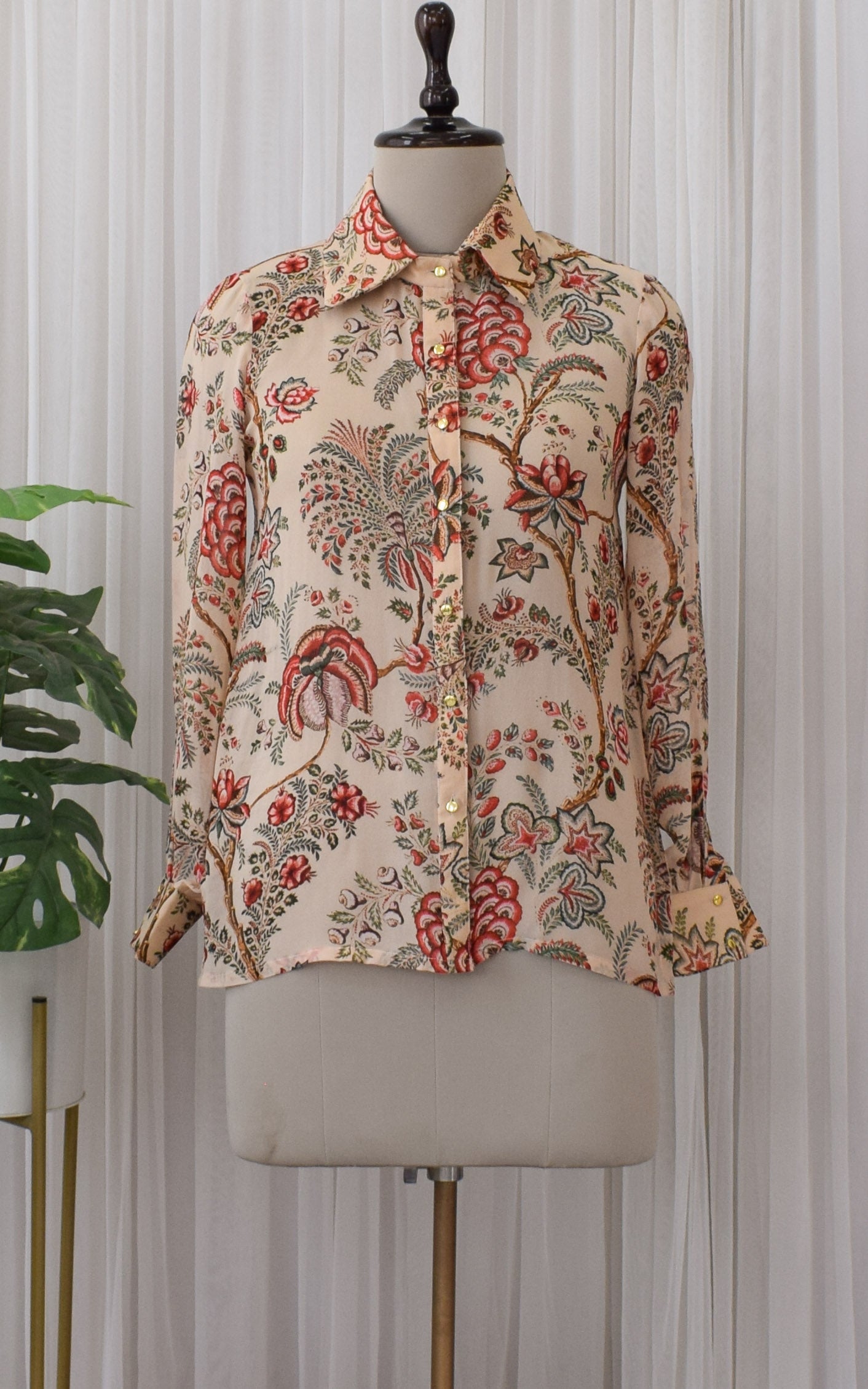 Beige Floral Printed Georgette Shirt