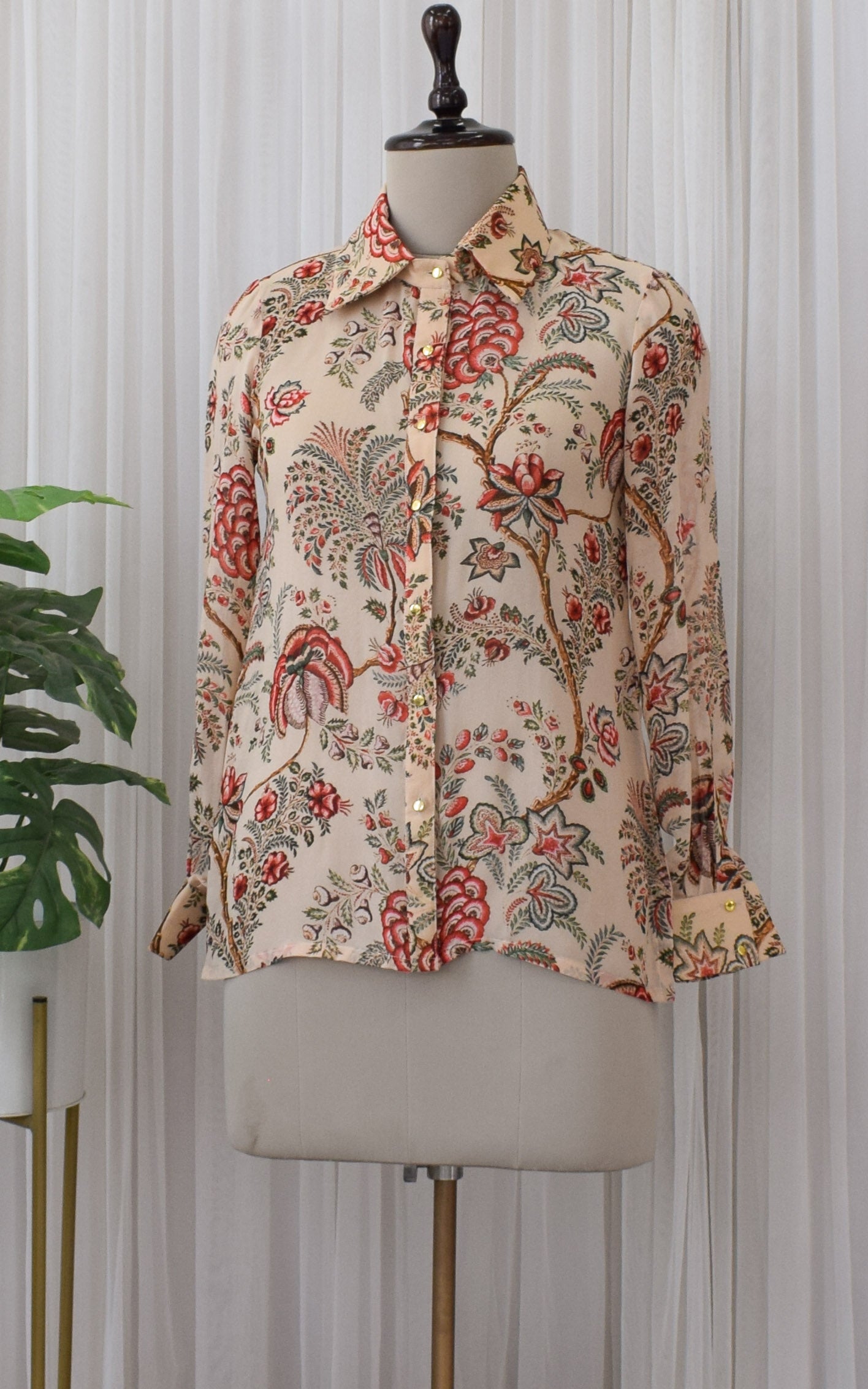 Beige Floral Printed Georgette Shirt
