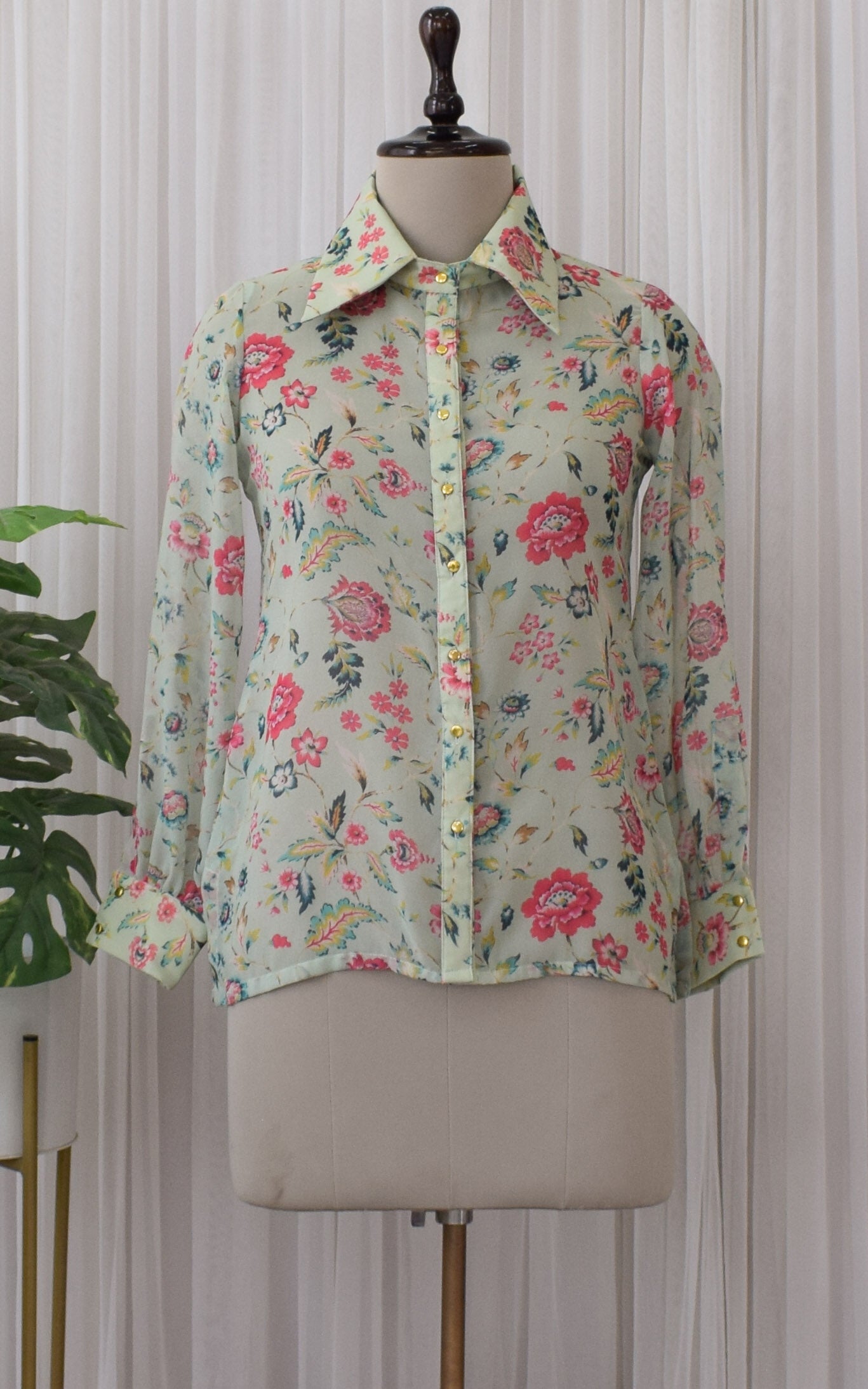 Laurel Green Floral Printed Georgette Shirt