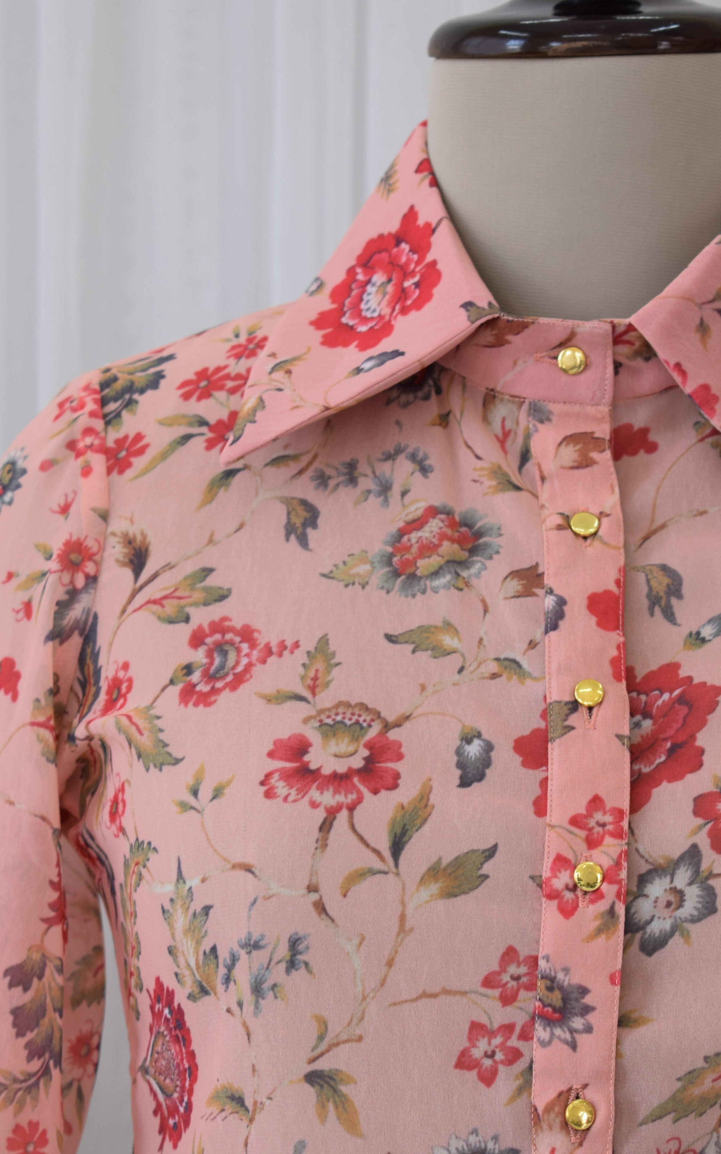 Peach Floral Printed Georgette Shirt