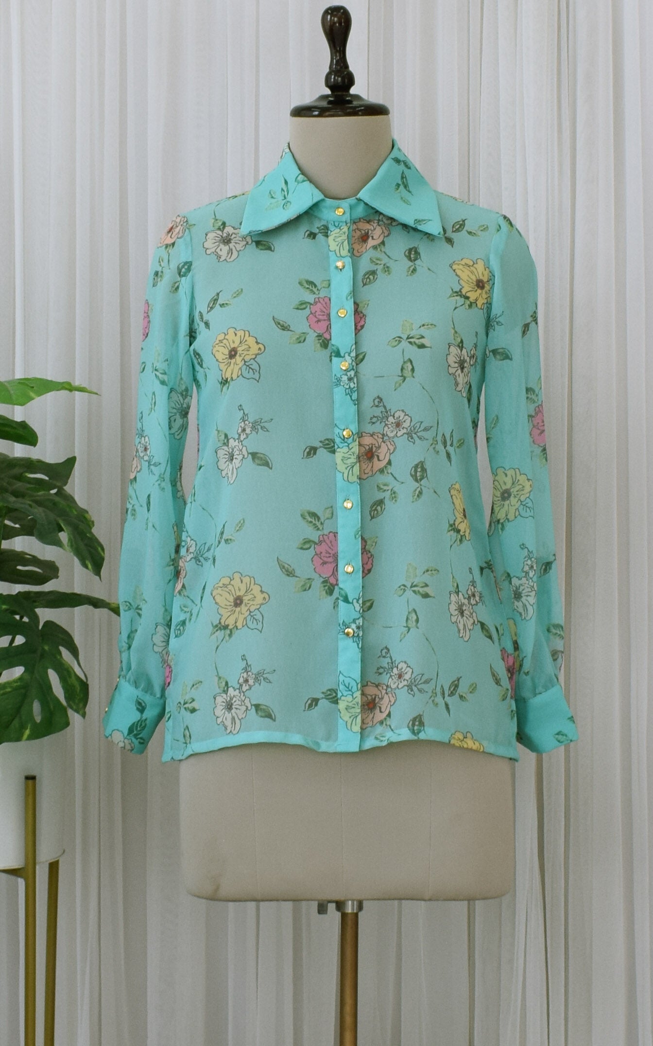 Sea Green Floral Printed Georgette Shirt