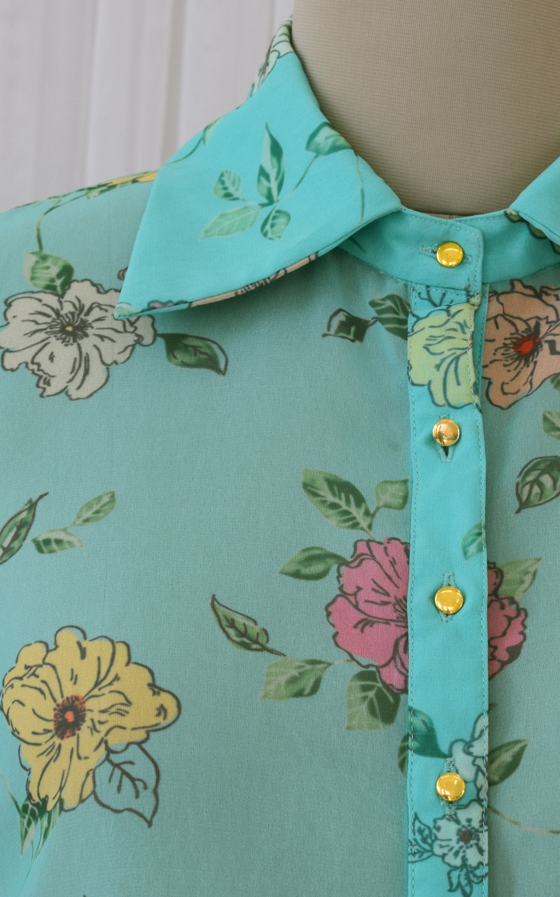 Sea Green Floral Printed Georgette Shirt