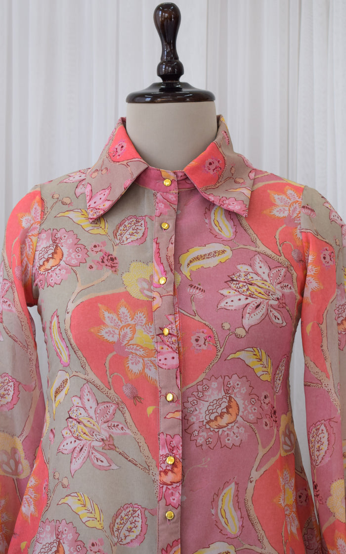 Pink Georgette Shirt with Ruffles and Contrast Bow Tie main image 0