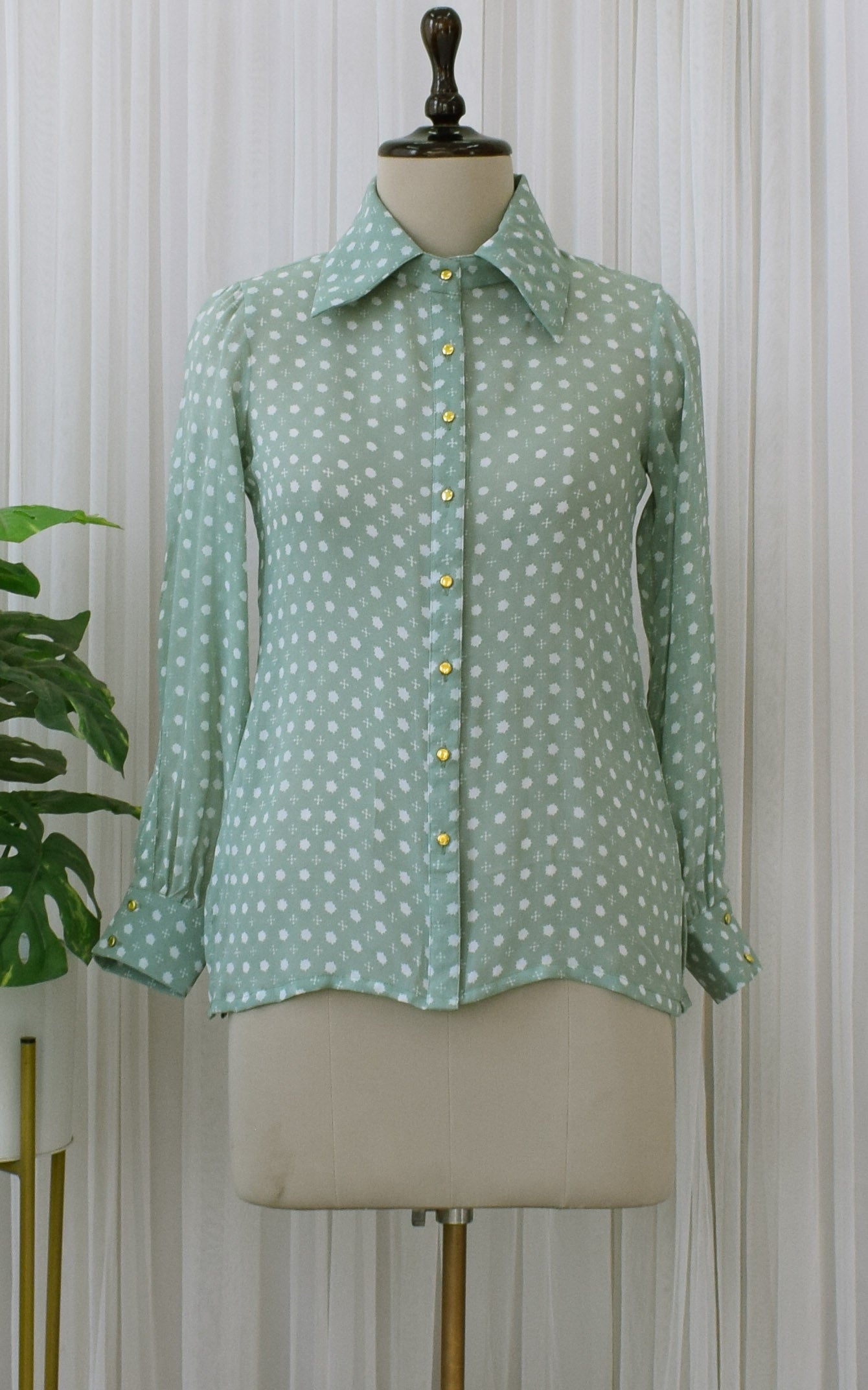 Sage Green Printed Georgette Shirt