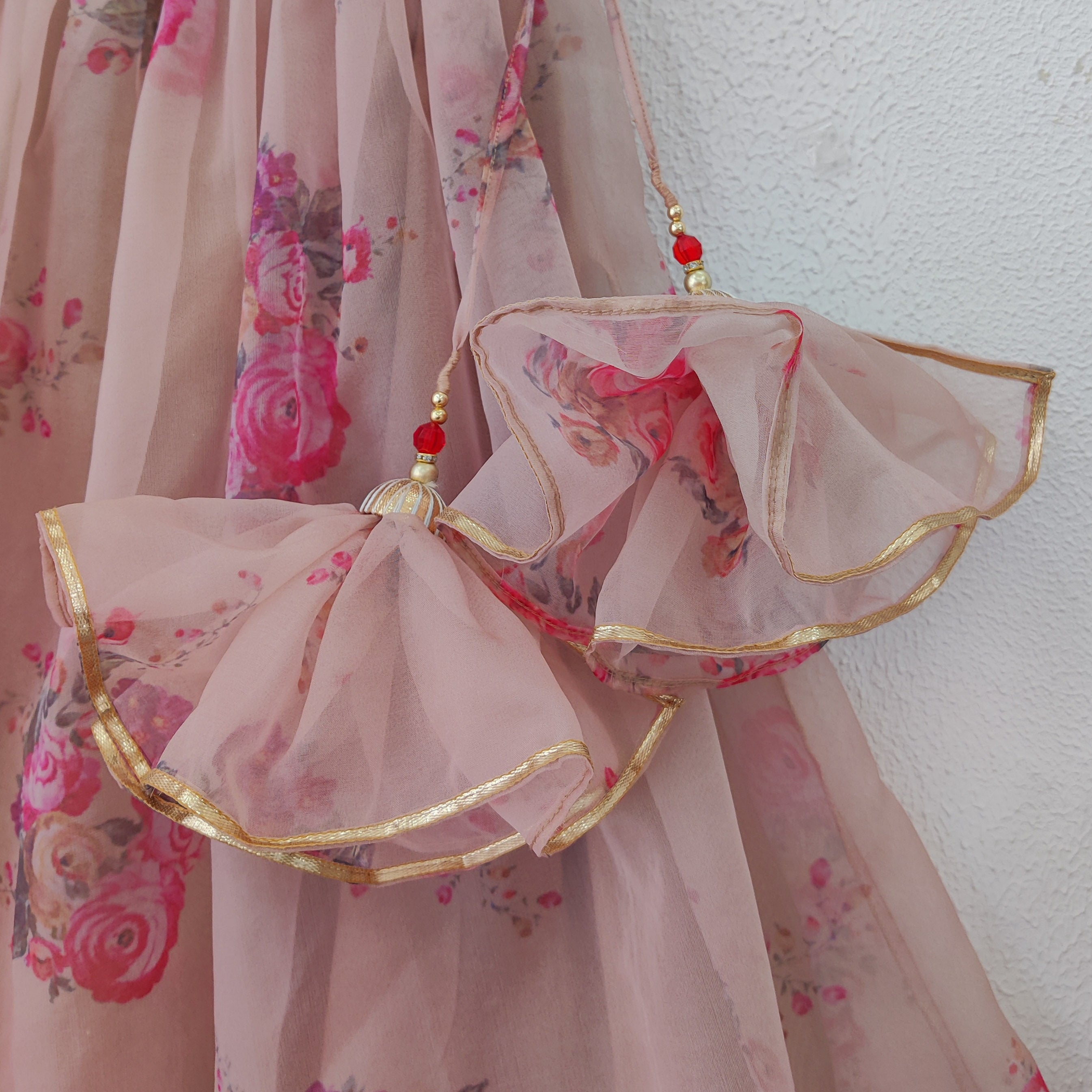 Dusty Pink Sequin Work Organza Kids Lehenga